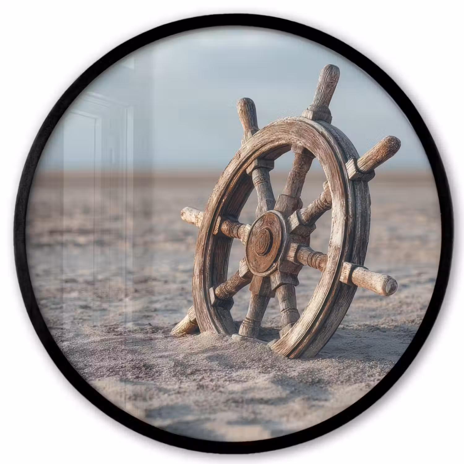 Scheepsstuur - Hout - Bruin - Zand Fotolijst rond zonder passe partout klein -3d