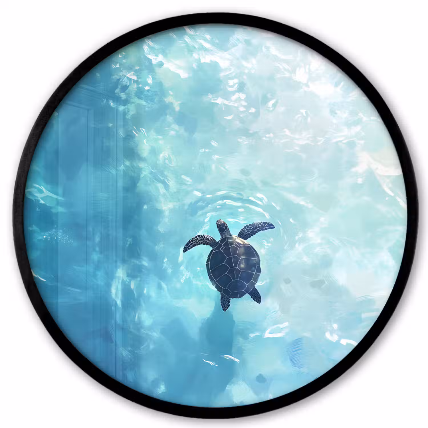 Schildpad - Zee - Blauw - Schittering Fotolijst rond zonder passe partout klein -3d