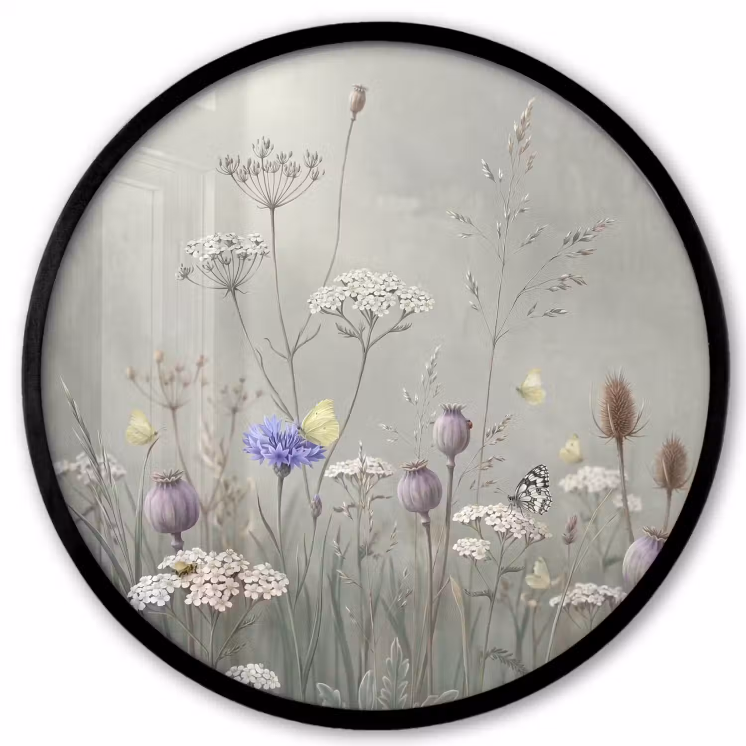 Vlinders - Wildbloemen - Illustratie - Kleurrijk Fotolijst rond zonder passe partout klein -3d