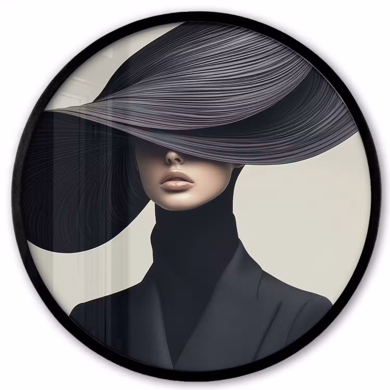 Zwart - Vrouw - Hoed Fotolijst rond zonder passe partout klein -3d