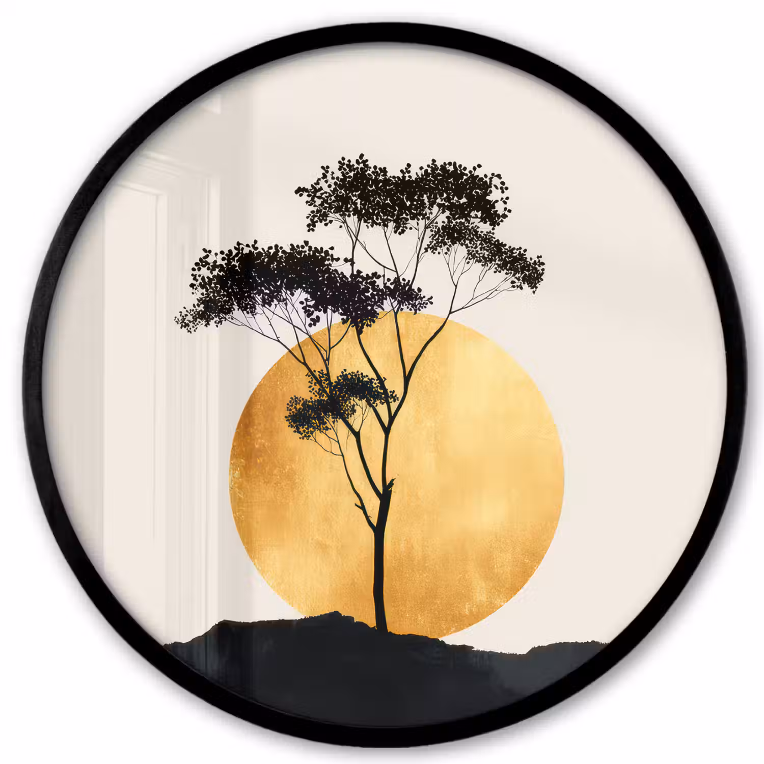 Zwarte boom - Gouden cirkel - Heuvel Fotolijst rond zonder passe partout klein -3d
