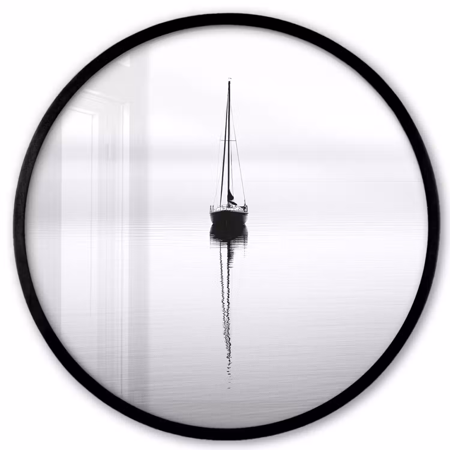 Zeilboot - Zwart - Water - Silhouet Fotolijst rond zonder passe partout klein -3d