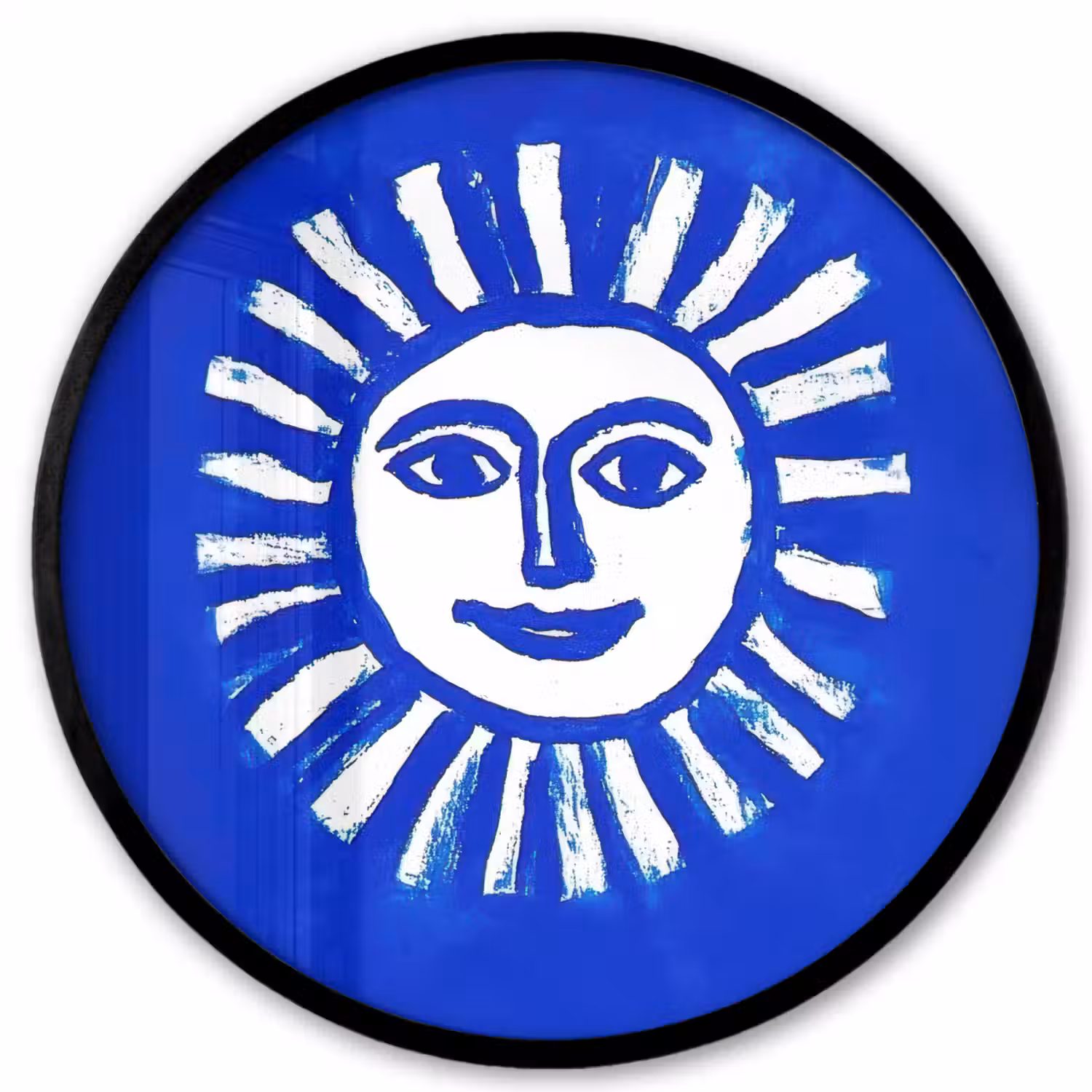 Zon - Gezicht - Penseelstructuur - Blauw Fotolijst rond zonder passe partout klein -3d
