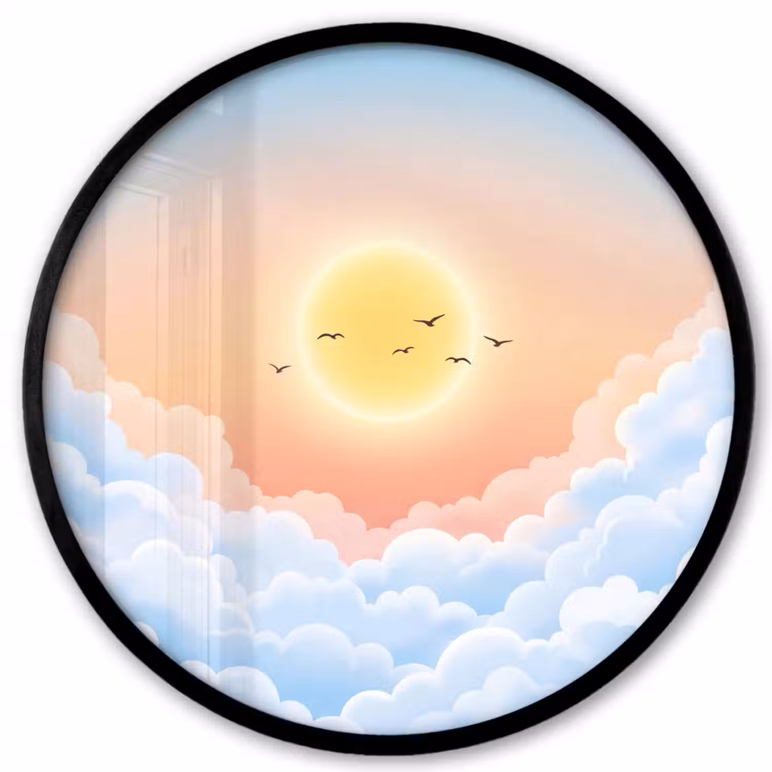 Zon - Vogels - Lucht - Natuur - Geel Fotolijst rond zonder passe partout klein -3d