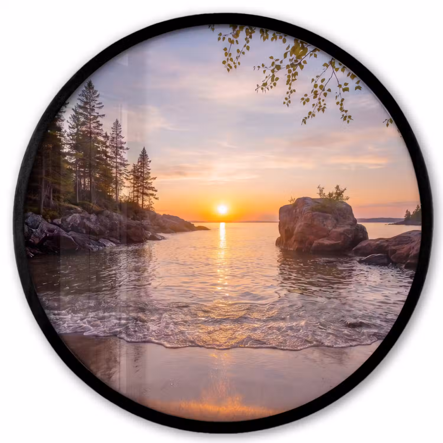 Zonsondergang - Kust - Water - Natuur - Oranje Fotolijst rond zonder passe partout klein -3d