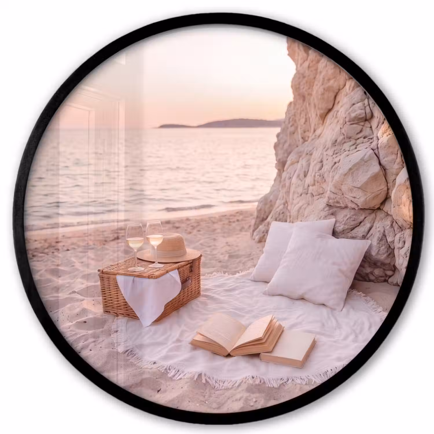 Strand - Picknick - Zonsondergang - Zomer - Natuur Fotolijst rond zonder passe partout klein -3d