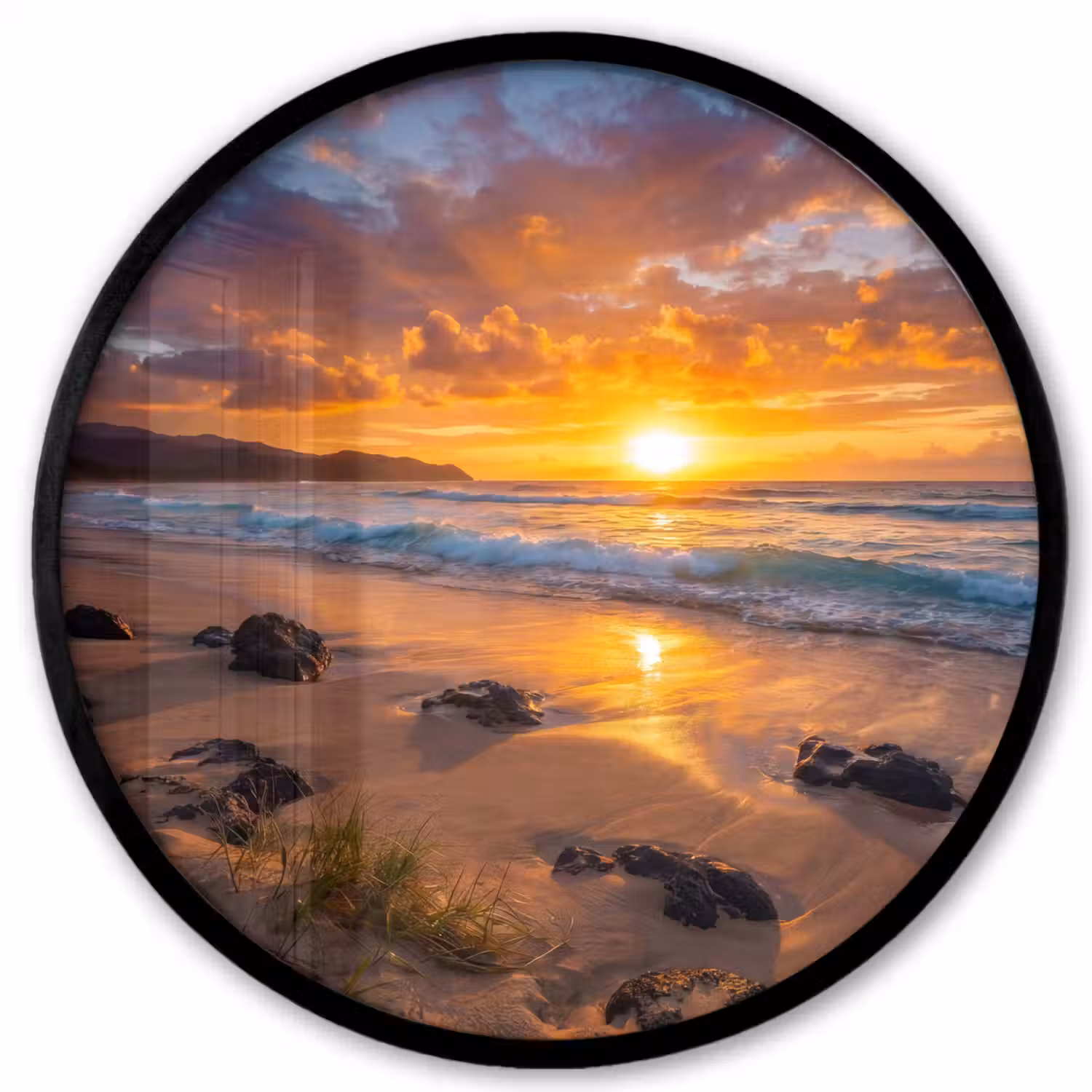 Strand - Zonsondergang - Golven - Natuur - Oranje Fotolijst rond zonder passe partout klein -3d