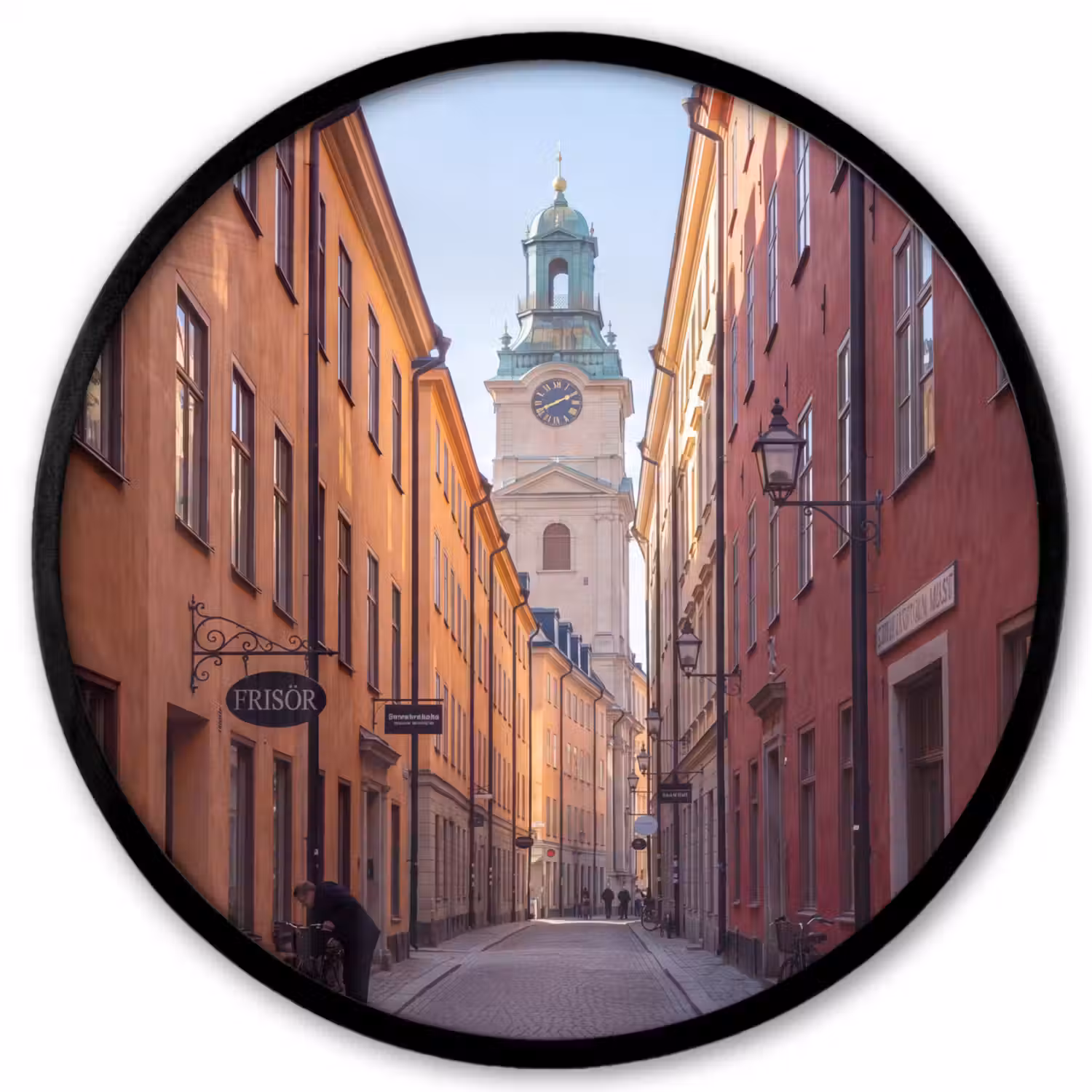 Straat - Klokkentoren - Stad - Architectuur - Historisch Fotolijst rond zonder passe partout klein -3d