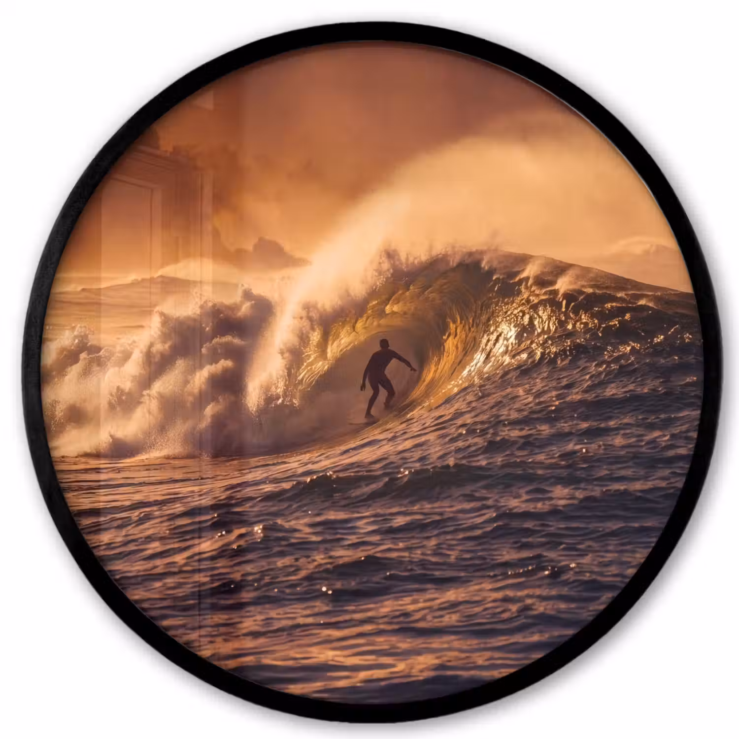Surfer - Golf - Oceaan - Sport - Oranje Fotolijst rond zonder passe partout klein -3d