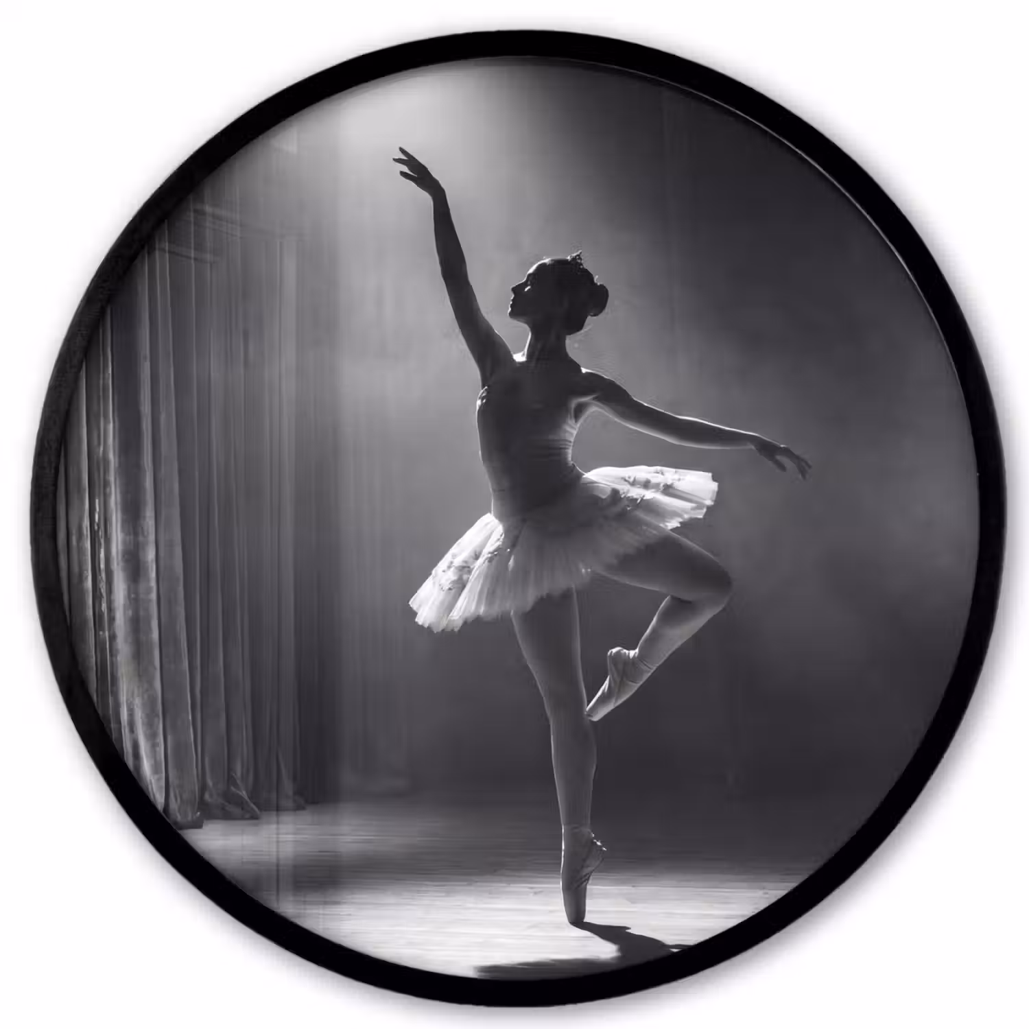 Danser - Podium - Zwart-wit - Kunst - Klassiek Fotolijst rond zonder passe partout klein -3d