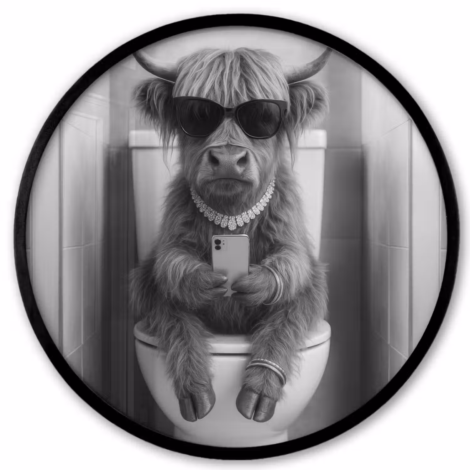 Stier - Telefoon - Toilet - Zwart - Wit Fotolijst rond zonder passe partout klein -3d