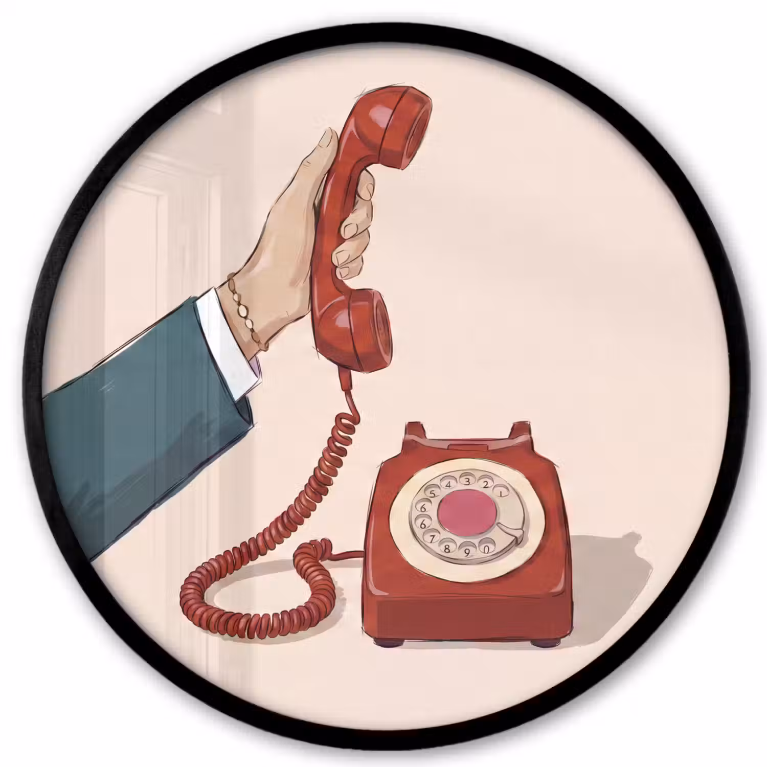 Telefoon - Hand - Vintage - Communicatie - Rood Fotolijst rond zonder passe partout klein -3d