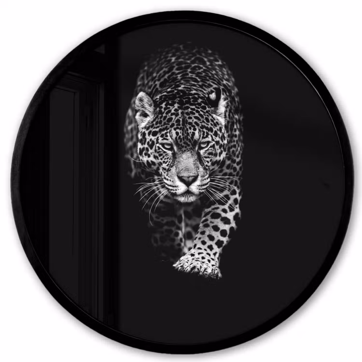Dieren - Zwart - Luipaard - Wit - Wild Fotolijst rond zonder passe partout klein -3d