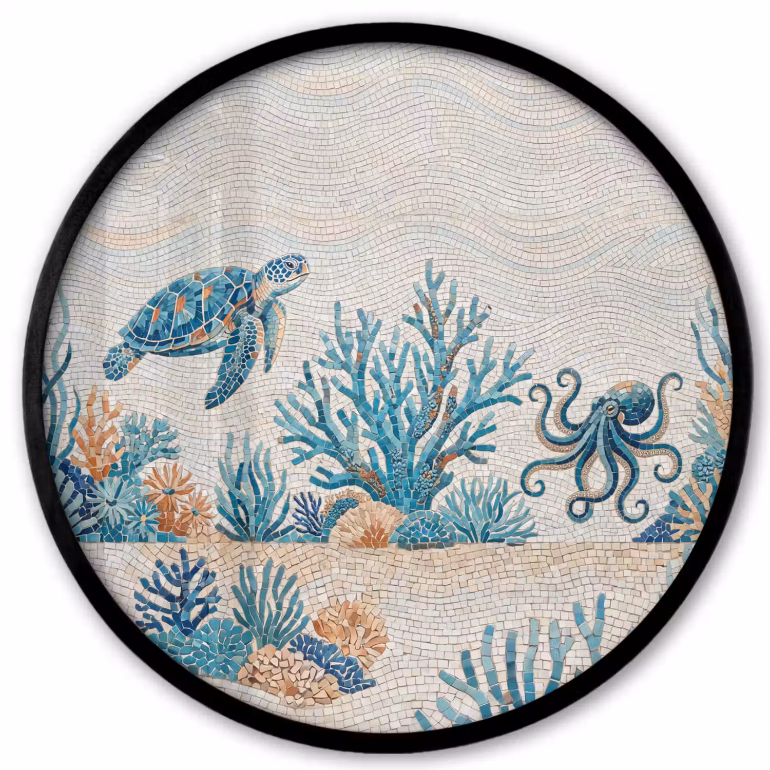 Dieren - Onderwater - Natuur - Mozaïek - Blauw Fotolijst rond zonder passe partout klein -3d