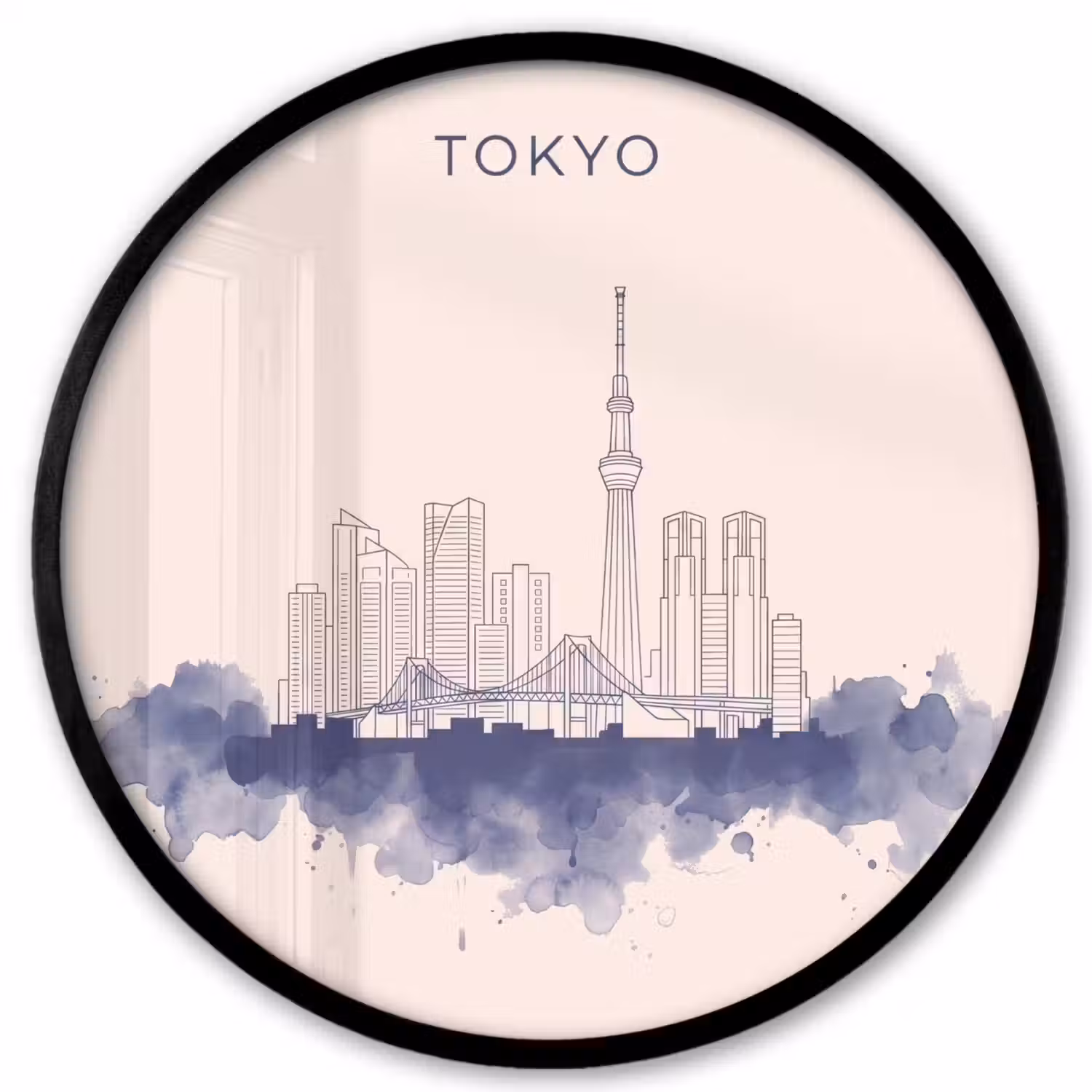 Tokyo - Skyline - Stad - Abstract - Blauw Fotolijst rond zonder passe partout klein -3d
