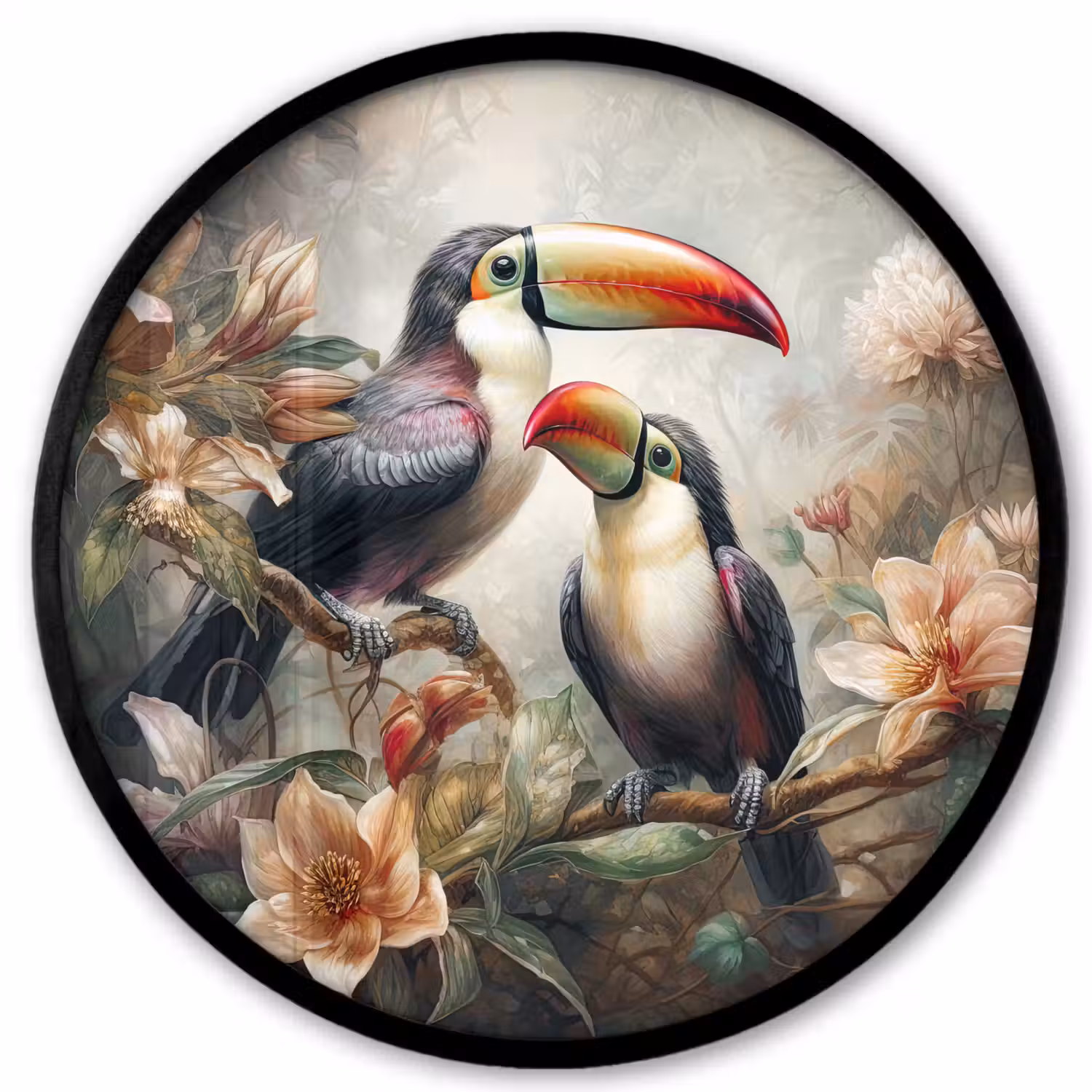 Toekan - Vogels - Bloemen - Jungle Fotolijst rond zonder passe partout klein -3d