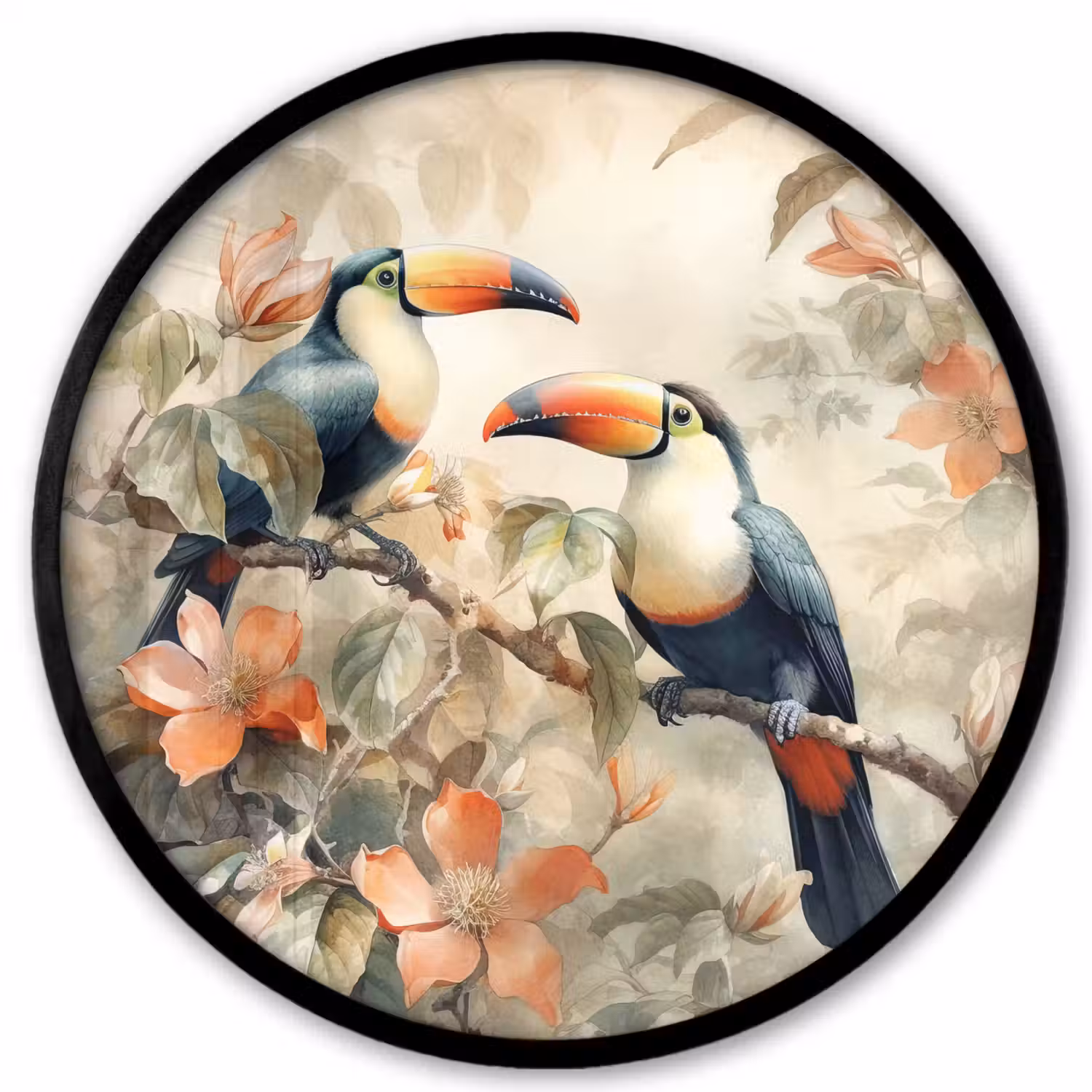 Toekan - Vogels - Bloemen - Tak Fotolijst rond zonder passe partout klein -3d