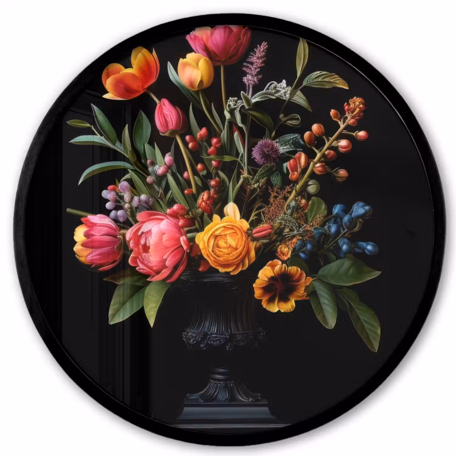 Tulpen - Bessen - Boeket - Vaas Fotolijst rond zonder passe partout klein -3d