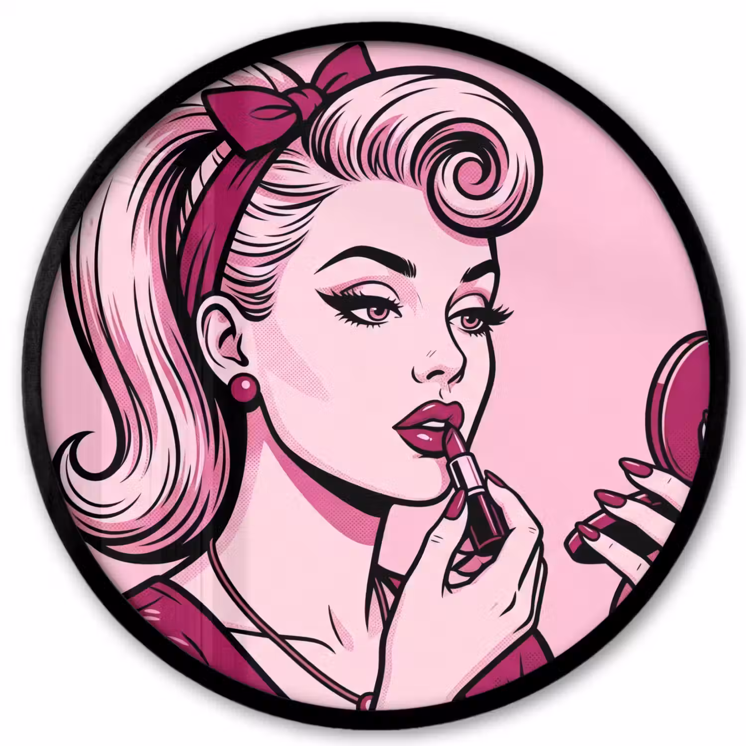 Vintage - Vrouw - Roze Fotolijst rond zonder passe partout klein -3d