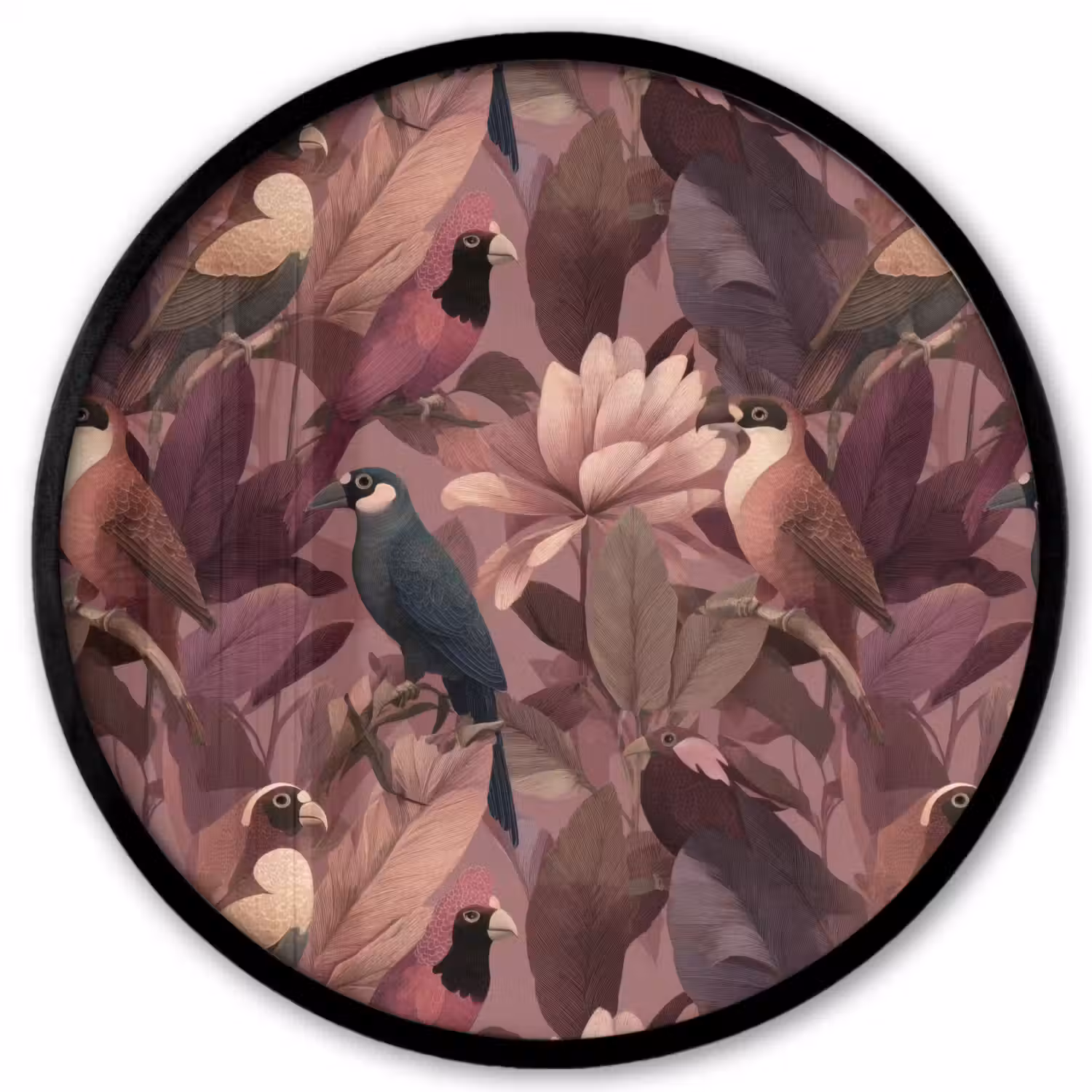 Vogels - Bladeren - Roze Fotolijst rond zonder passe partout klein 856 -3d