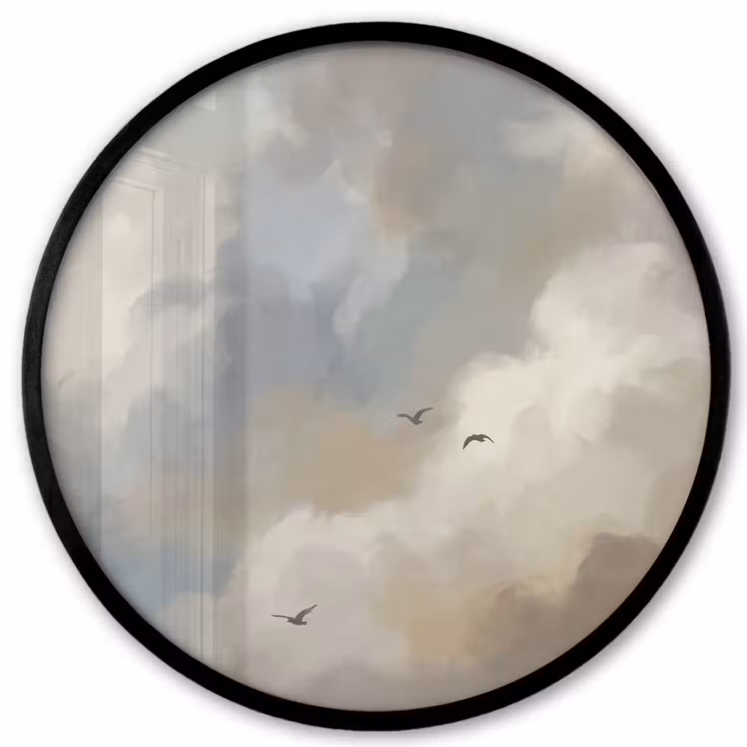 Vogel - Wolken - Natuur - Modern - Grijs Fotolijst rond zonder passe partout klein -3d