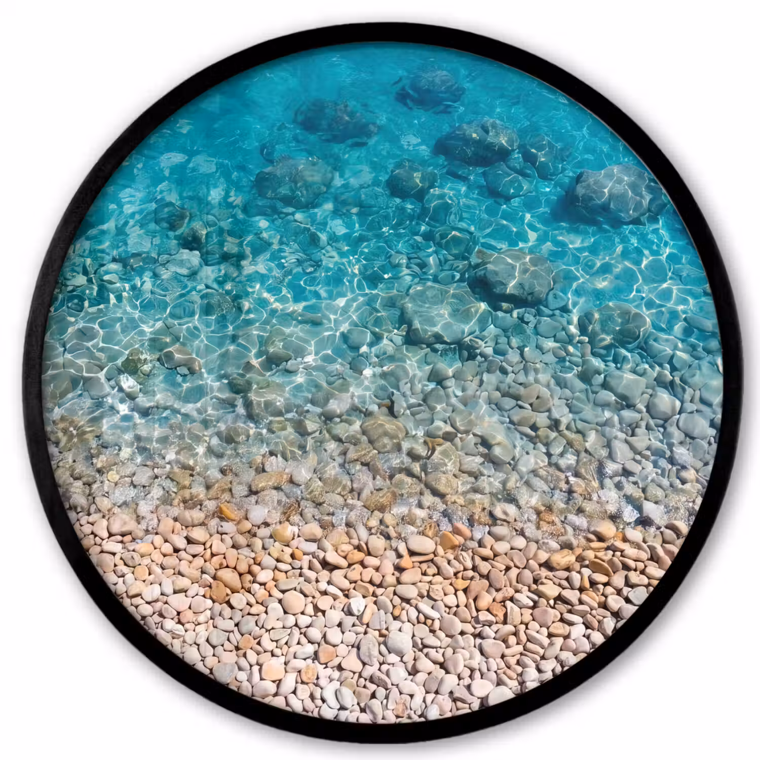 Water - Kiezels - Natuur - Levendig - Turkoois Fotolijst rond zonder passe partout klein -3d