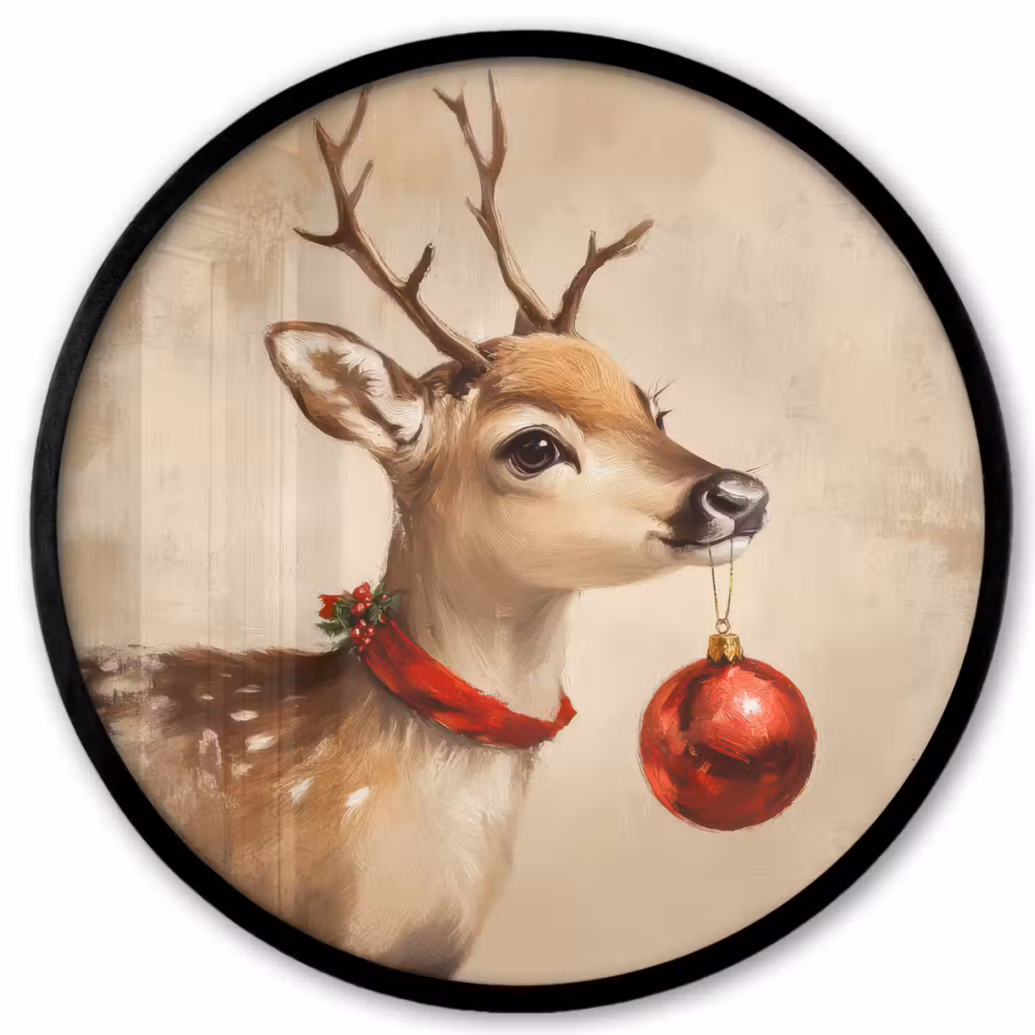 Kerst - Hert - Gewei - Kerstbal - Rendier Fotolijst rond zonder passe partout klein -3d