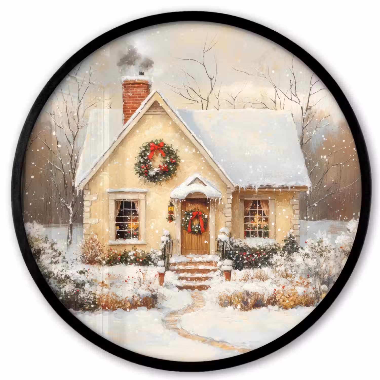 Kerst - Huis - Winter - Sneeuw Fotolijst rond zonder passe partout klein -3d