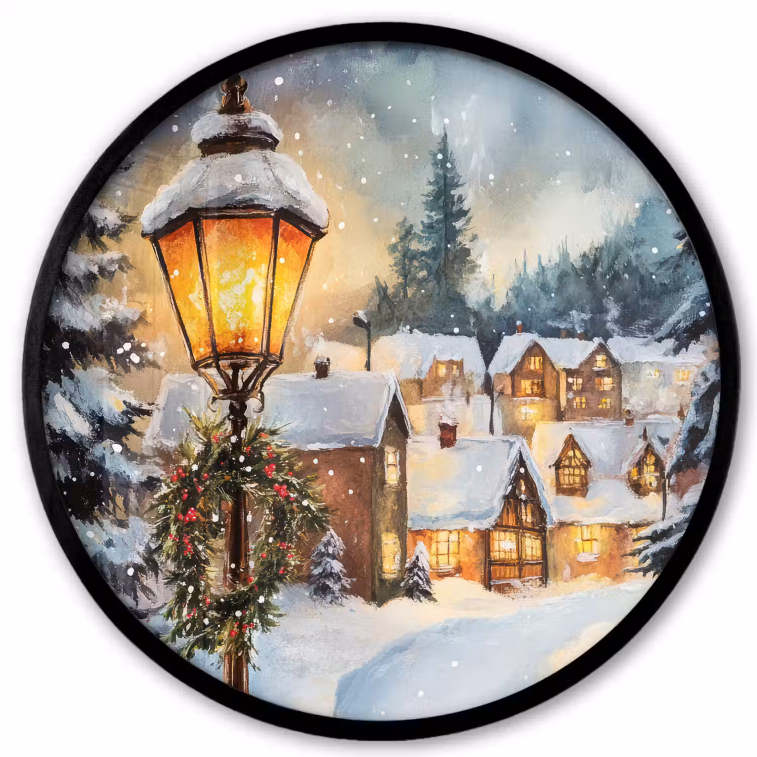 Kerstdorp - Huizen - Sneeuw - Kerst Fotolijst rond zonder passe partout klein -3d