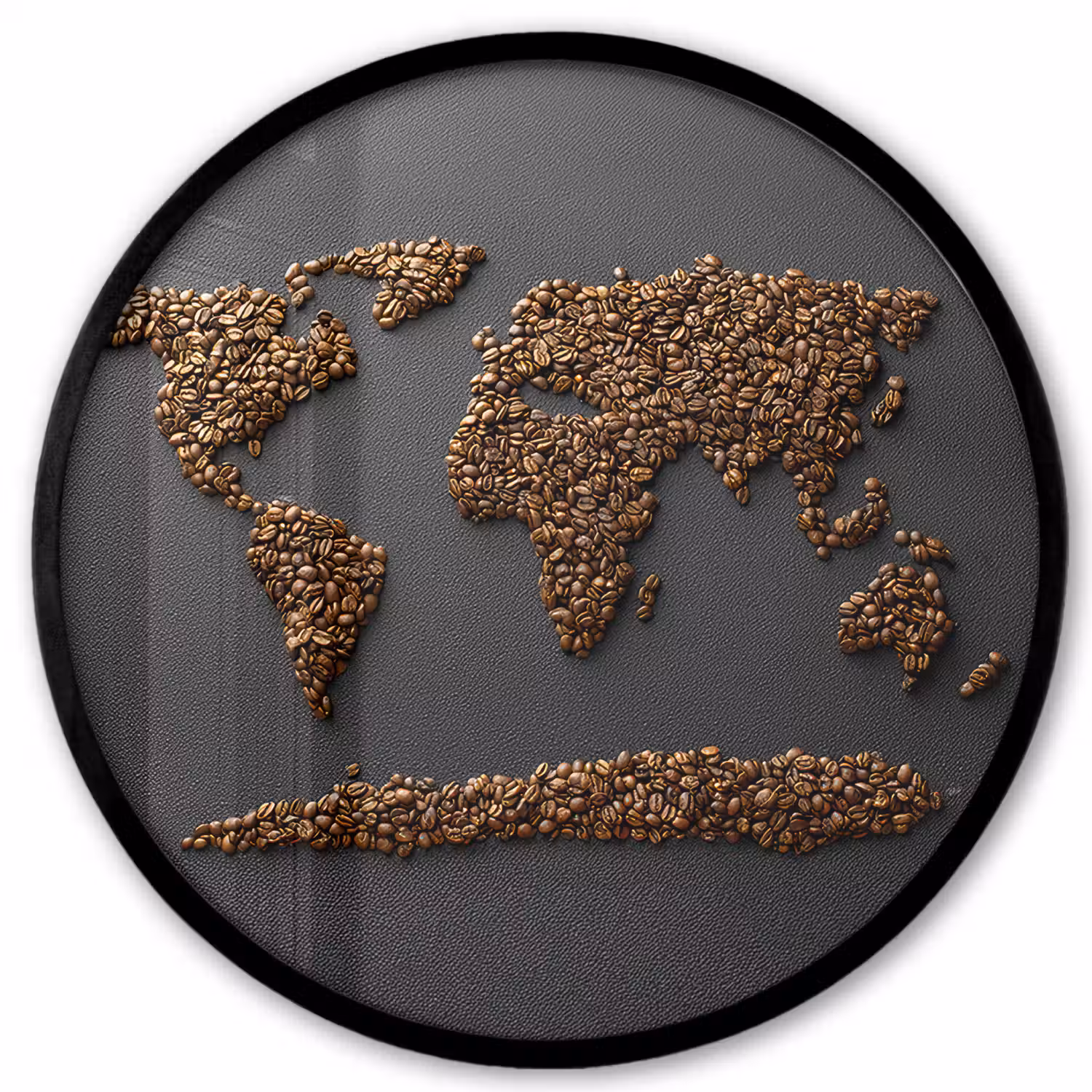 Wereldkaart - Koffie - Grijs Fotolijst rond zonder passe partout klein -3d