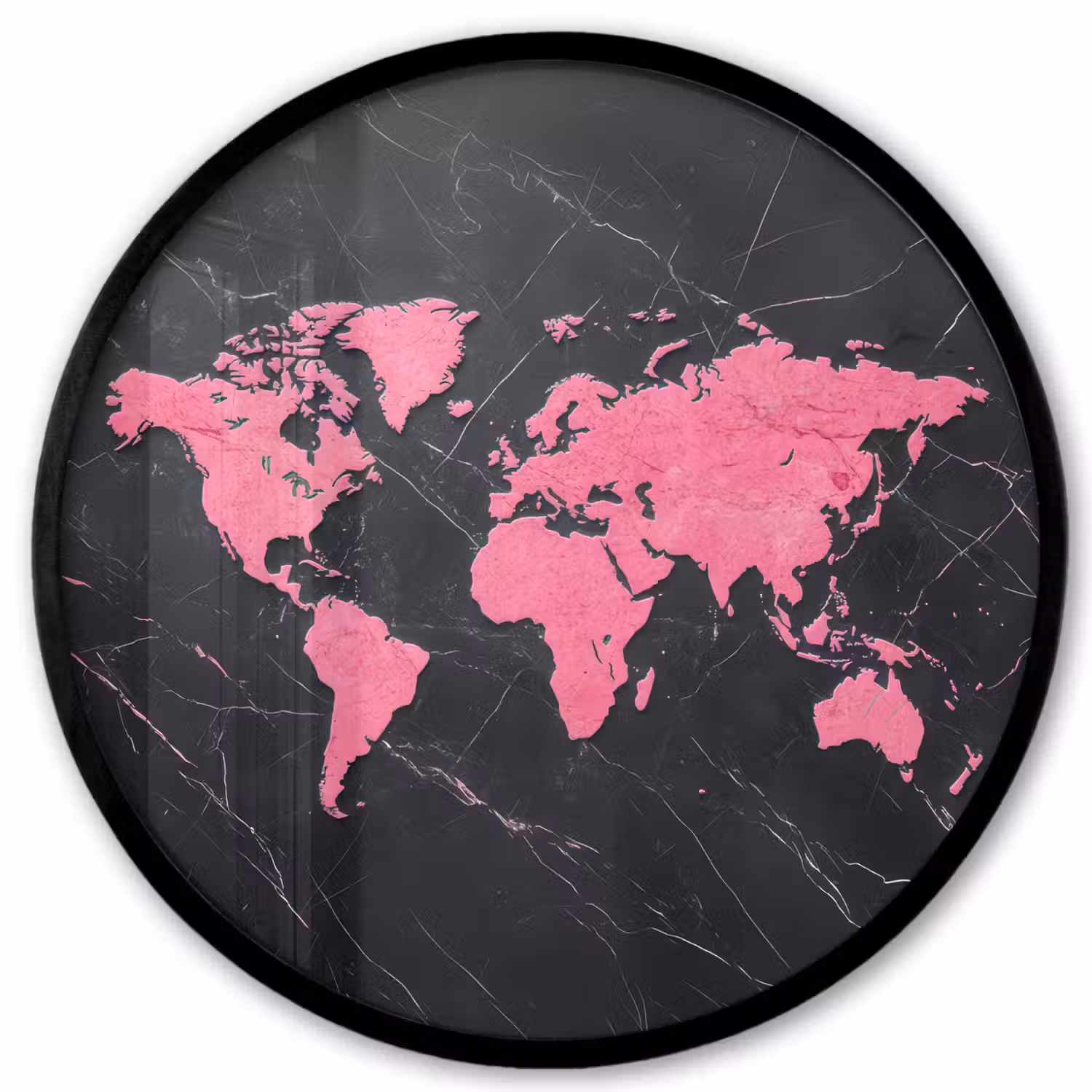 Wereldkaart - Roze - Marmer Fotolijst rond zonder passe partout klein -3d