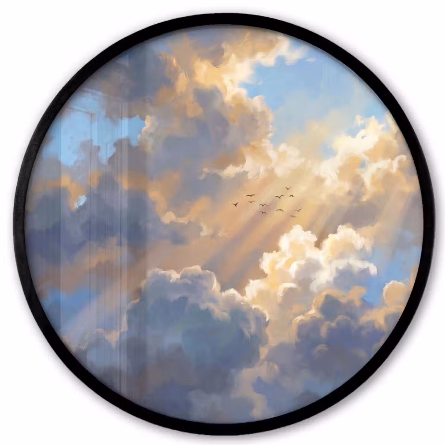 Wolken - Zonnestralen - Natuur - Abstract - Blauw Fotolijst rond zonder passe partout klein -3d
