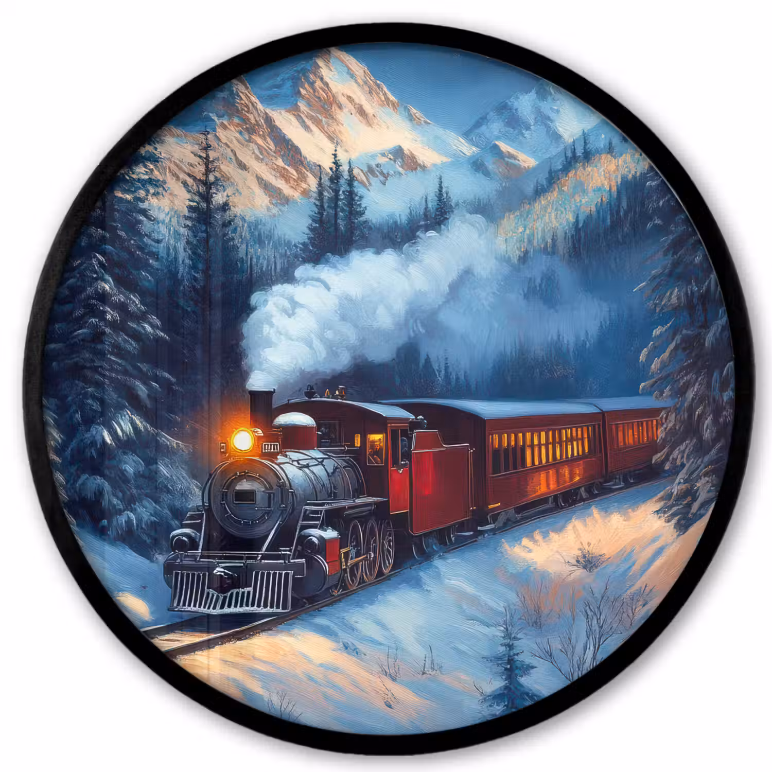 Trein - Kerst - Sneeuw - Kersttrein Fotolijst rond zonder passe partout klein -3d