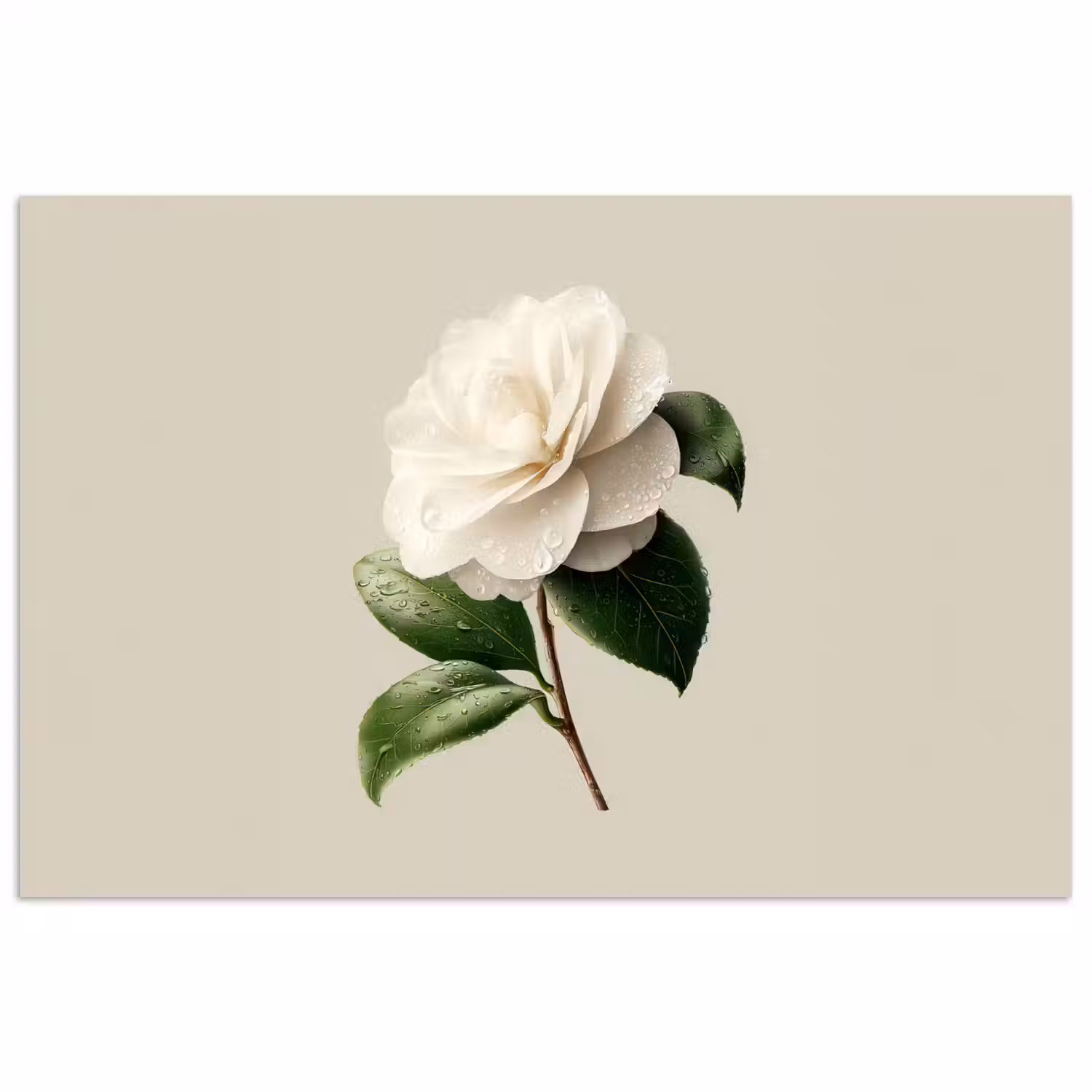 Cameliabloem - Wit - Groen poster papier klein -3d