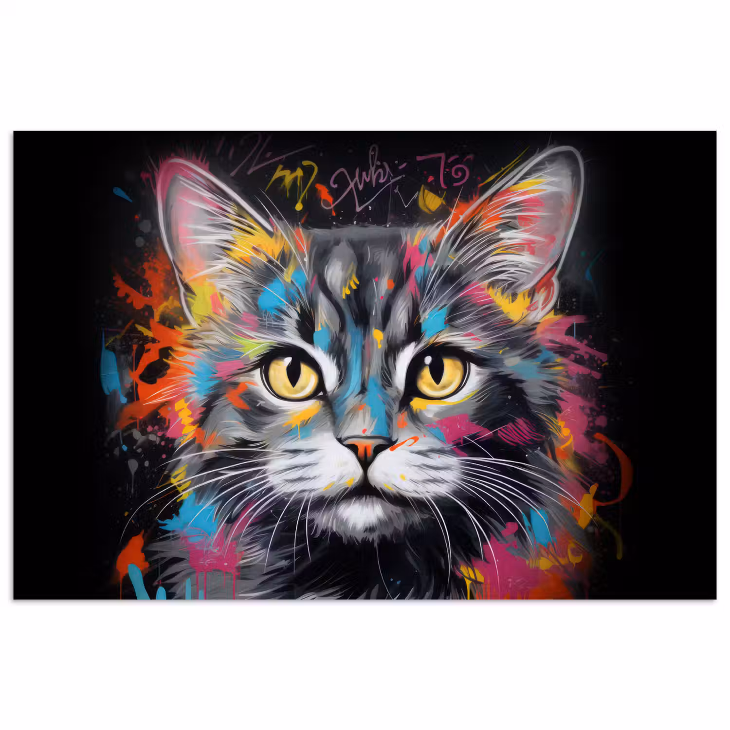 Kat - Graffiti - Dieren - Kleuren - Grijs poster papier klein -3d