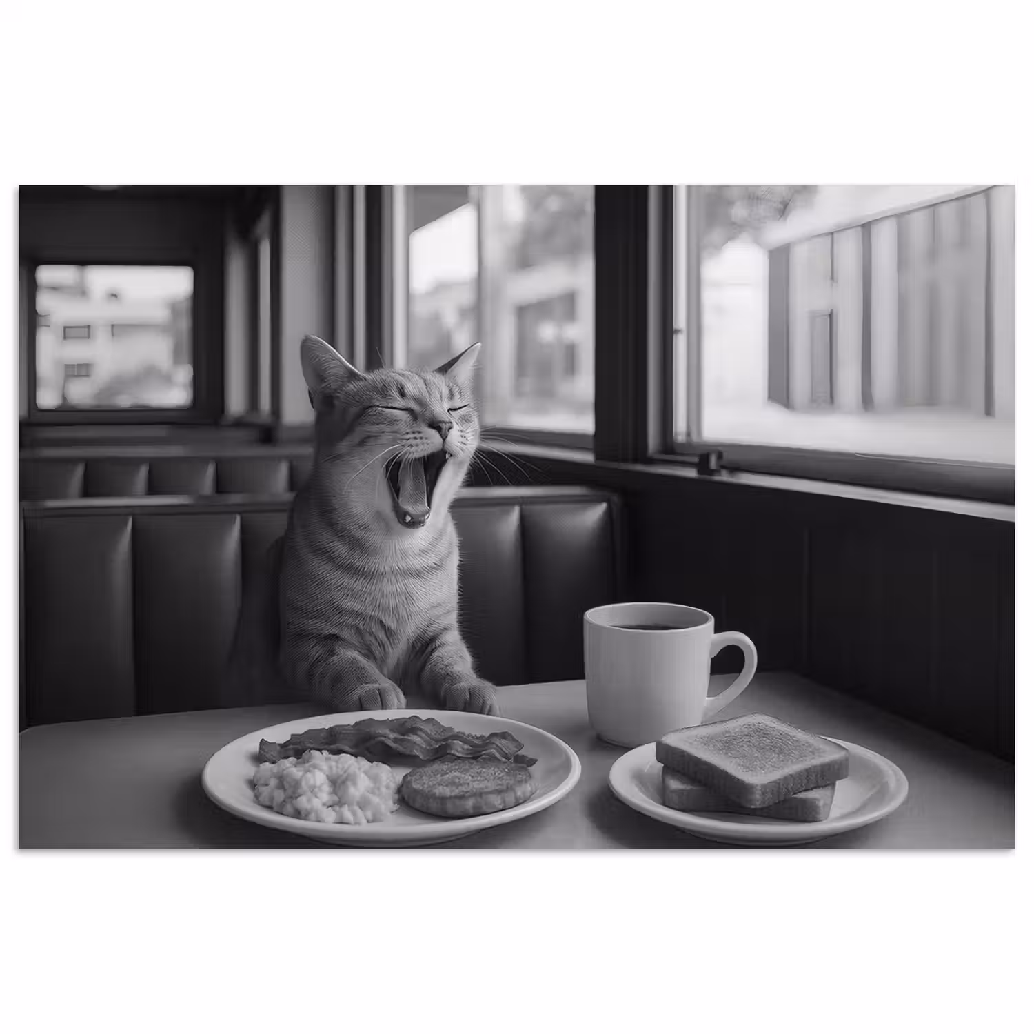 Kat - Koffie - Brood - Zwart poster papier klein -3d
