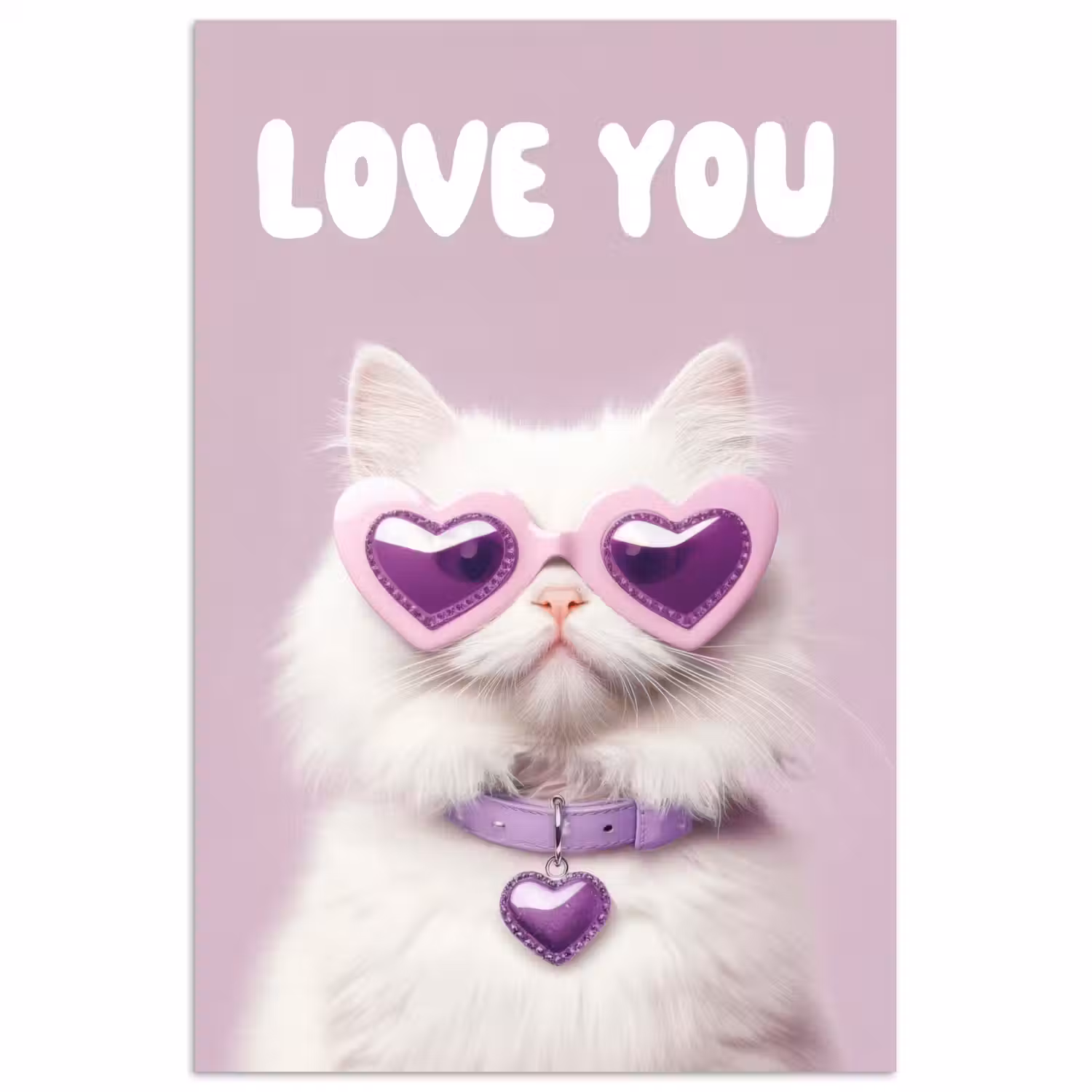 Kat - Love - Paars - Valentijn poster papier klein -3d