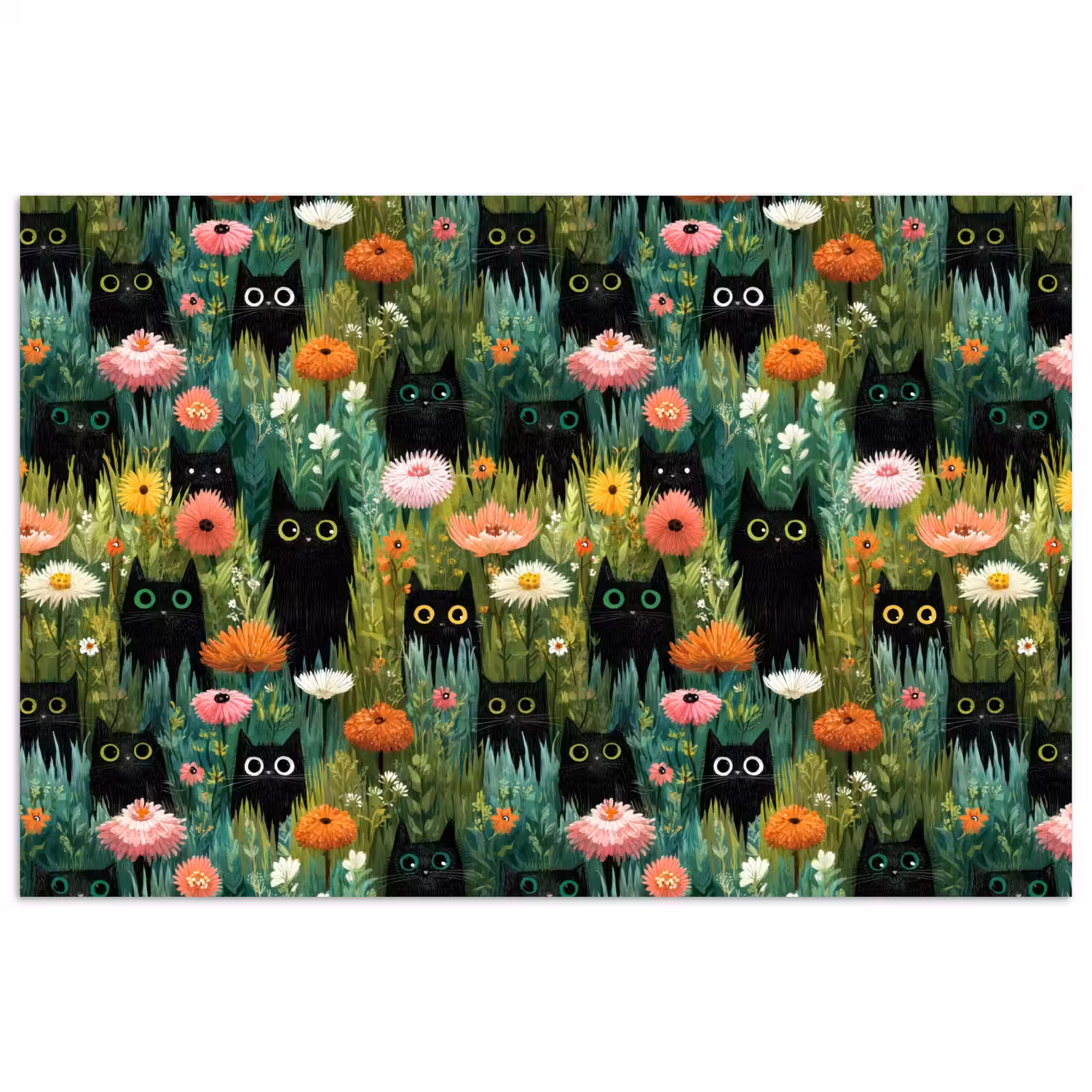 Katten - Bloemen - Kleurrijk poster papier klein 62 -3d