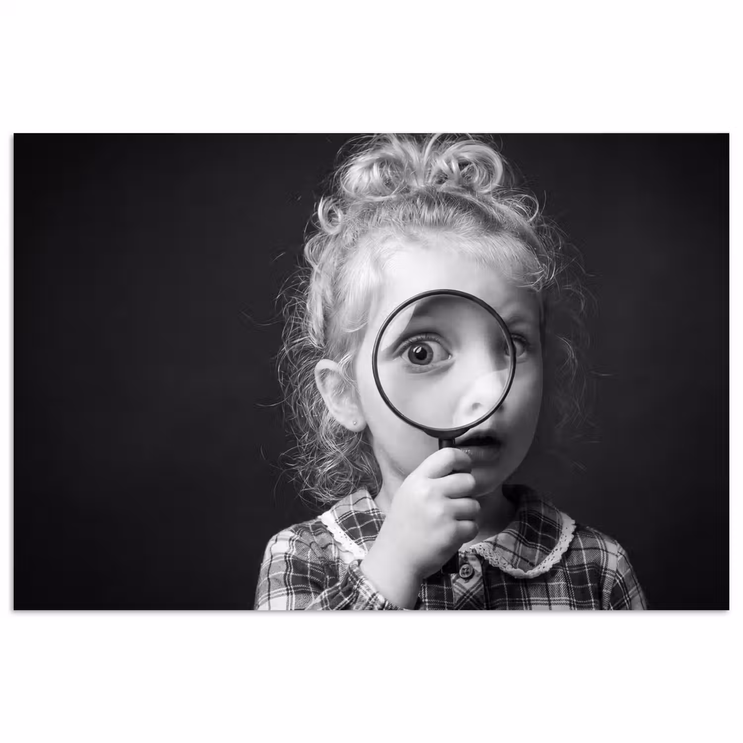 Kind - Vergrootglas - Portret - Zwart-wit poster papier klein -3d