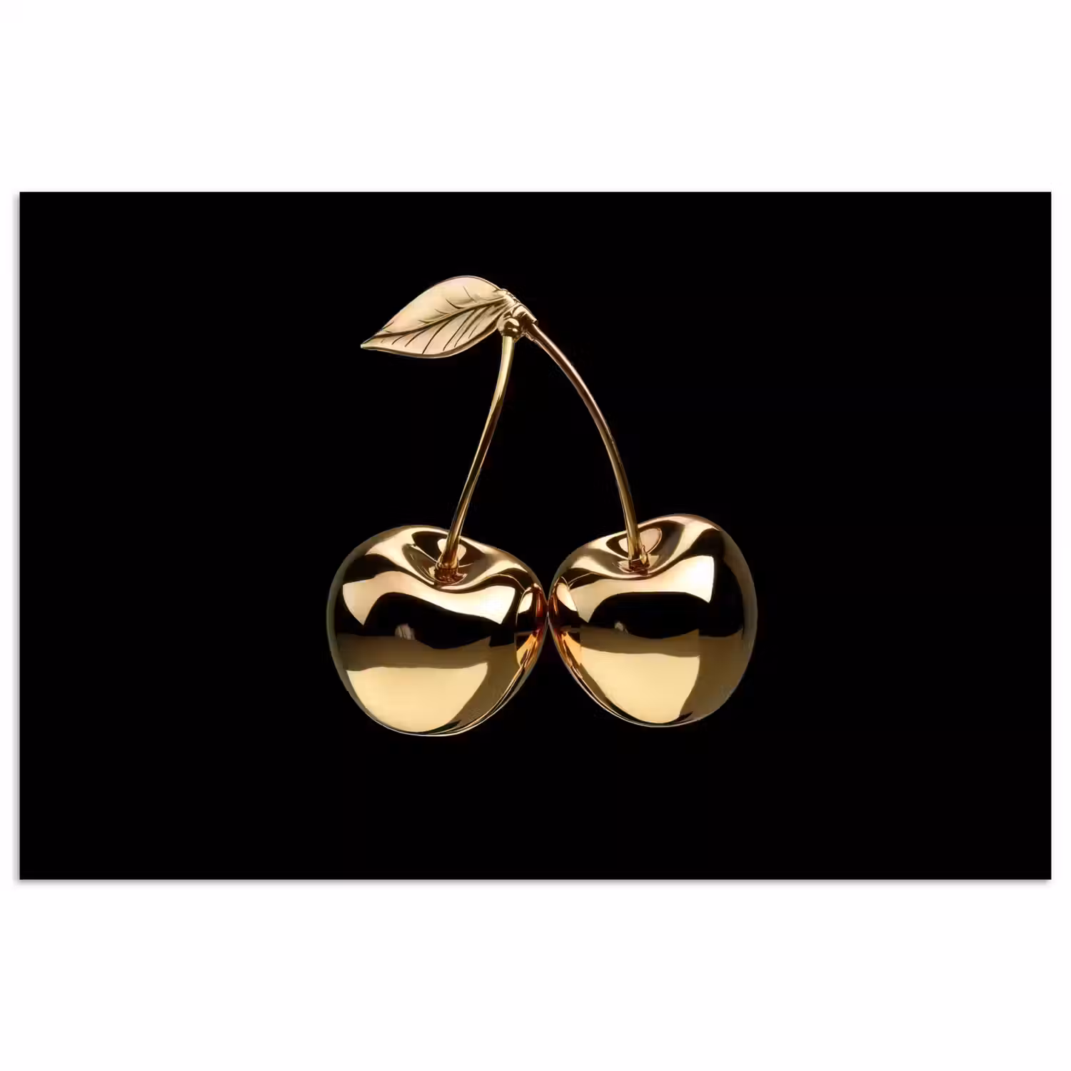 Kersen - Zwart - Goud - Chrome poster papier klein -3d