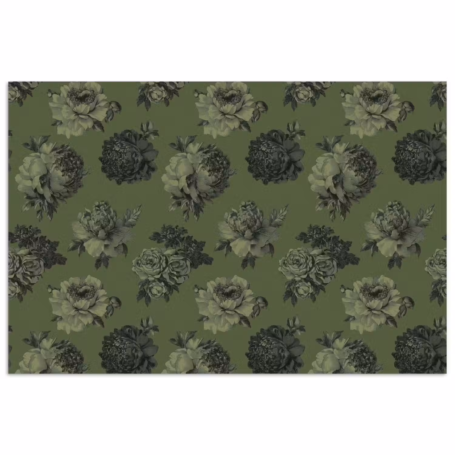 Klassiek - botanisch - olijfgroen - bloemen poster papier klein 62 -3d