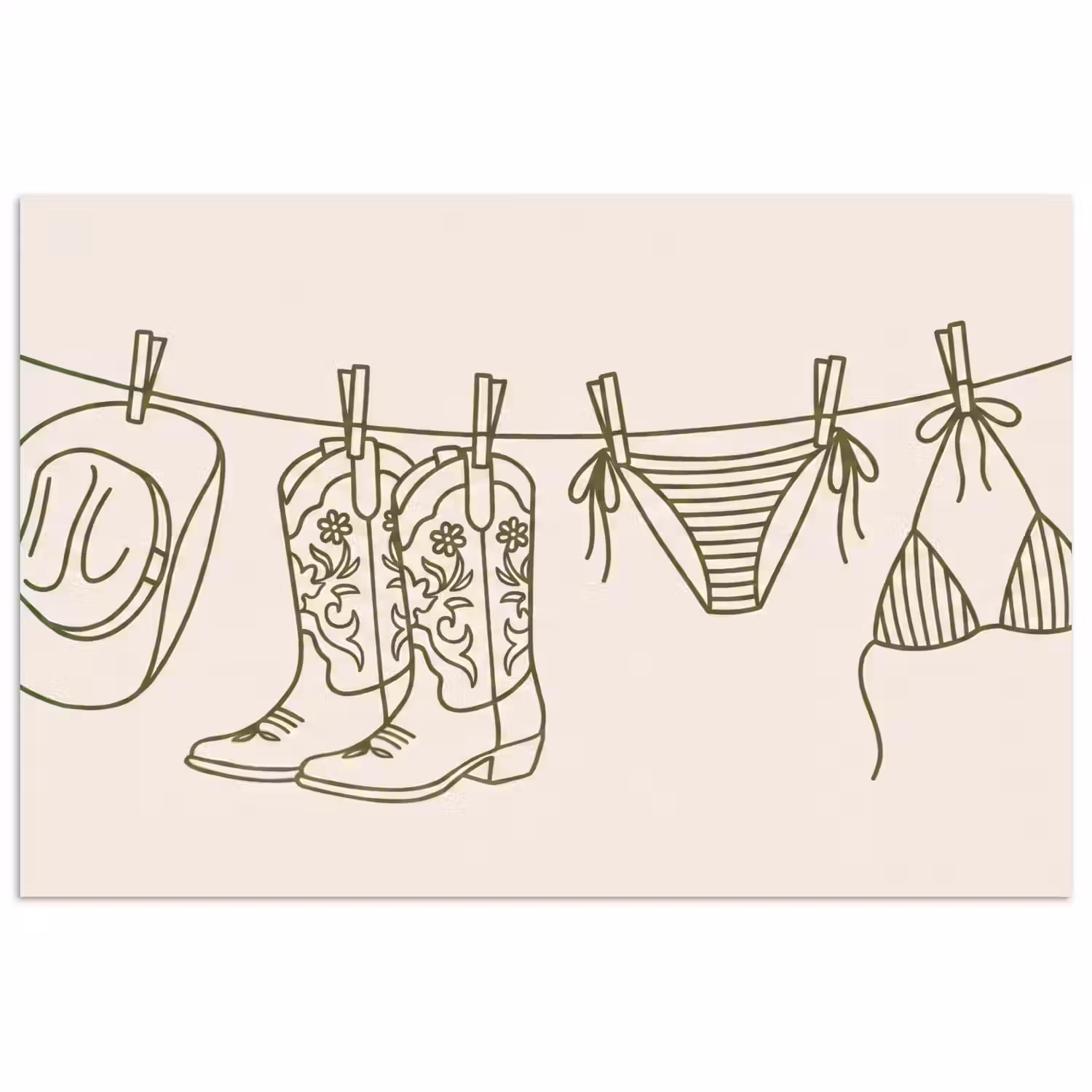 Kleding - Waslijn - Zomer - Lijntekening - Groen poster papier klein -3d