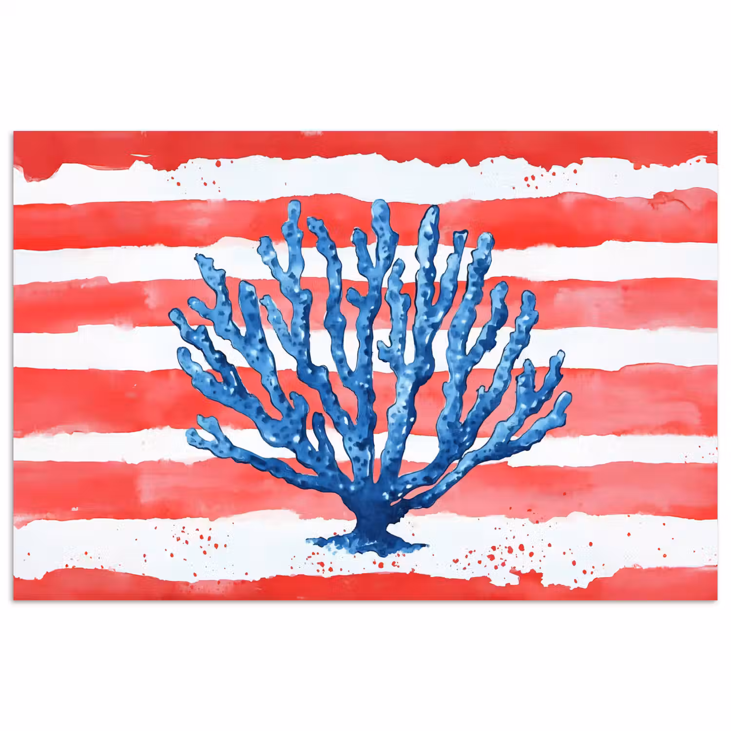 Koraal - Verfstructuur - Rood - Blauw poster papier klein -3d