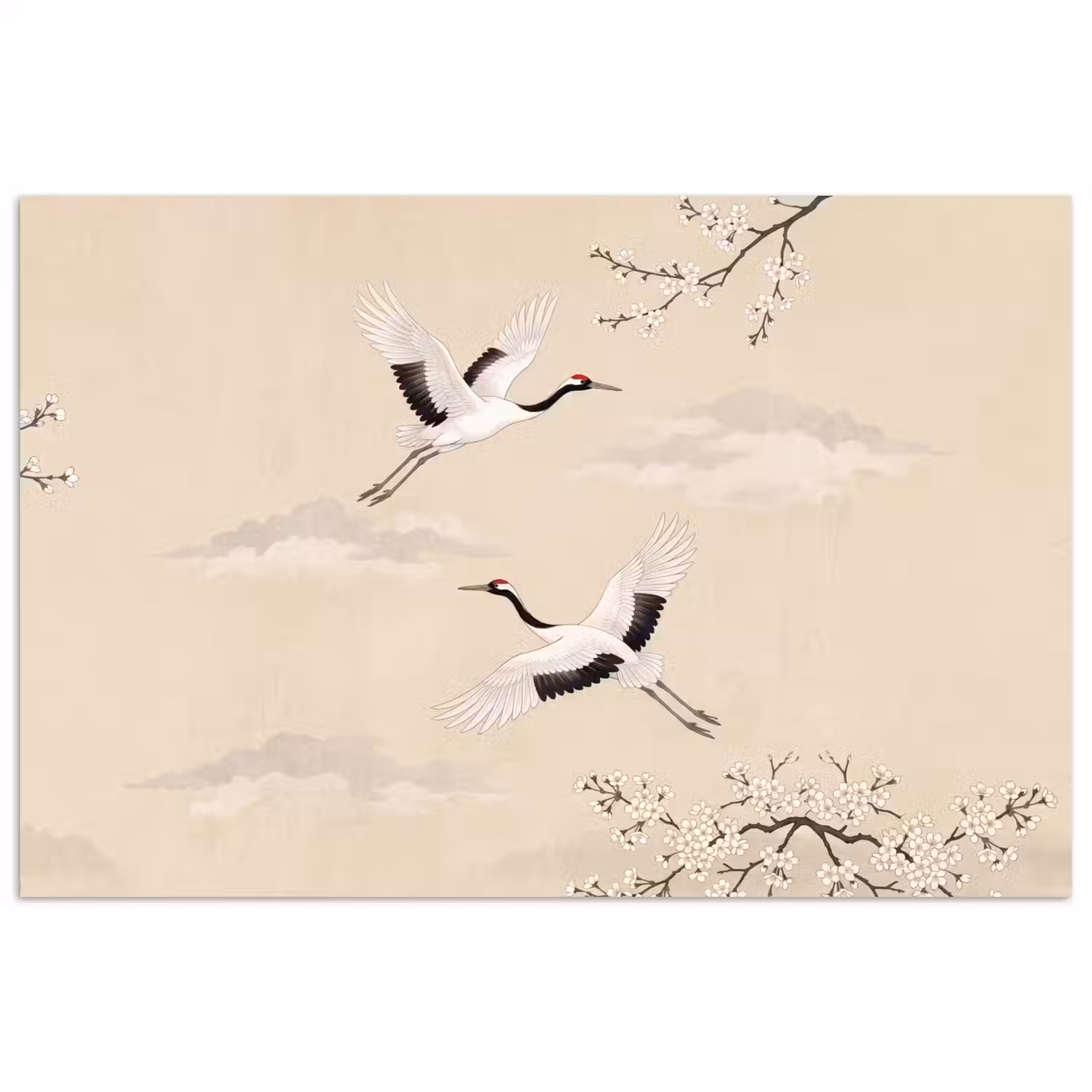 Kraanvogels - Bloesem - Beige poster papier klein -3d