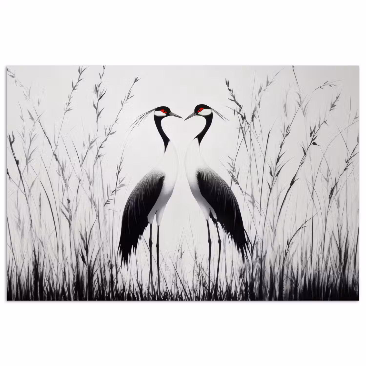 Kraanvogels - Gras - Hartvorm - Zwart poster papier klein -3d