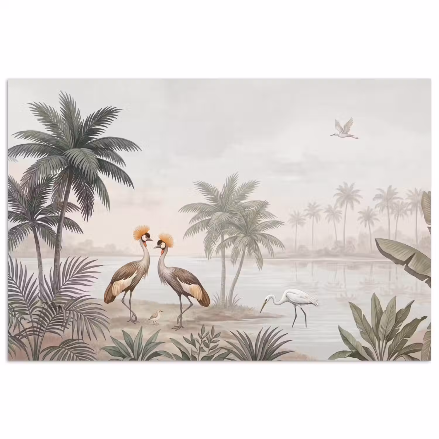 Kraanvogels - Palmbomen - Tropisch poster papier klein -3d