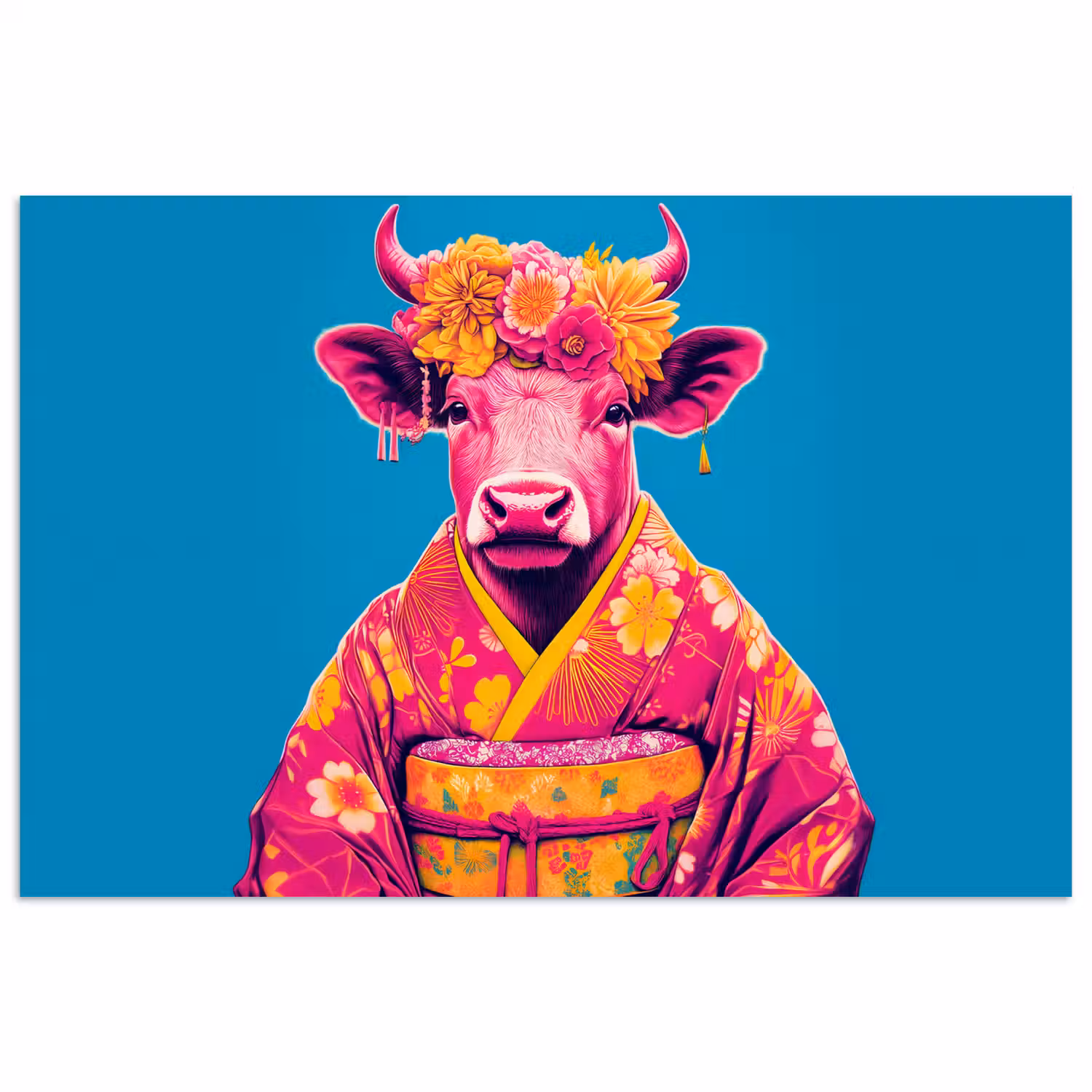 Koe - Bloemenkrans - Oorhangers - Kimono poster papier klein -3d