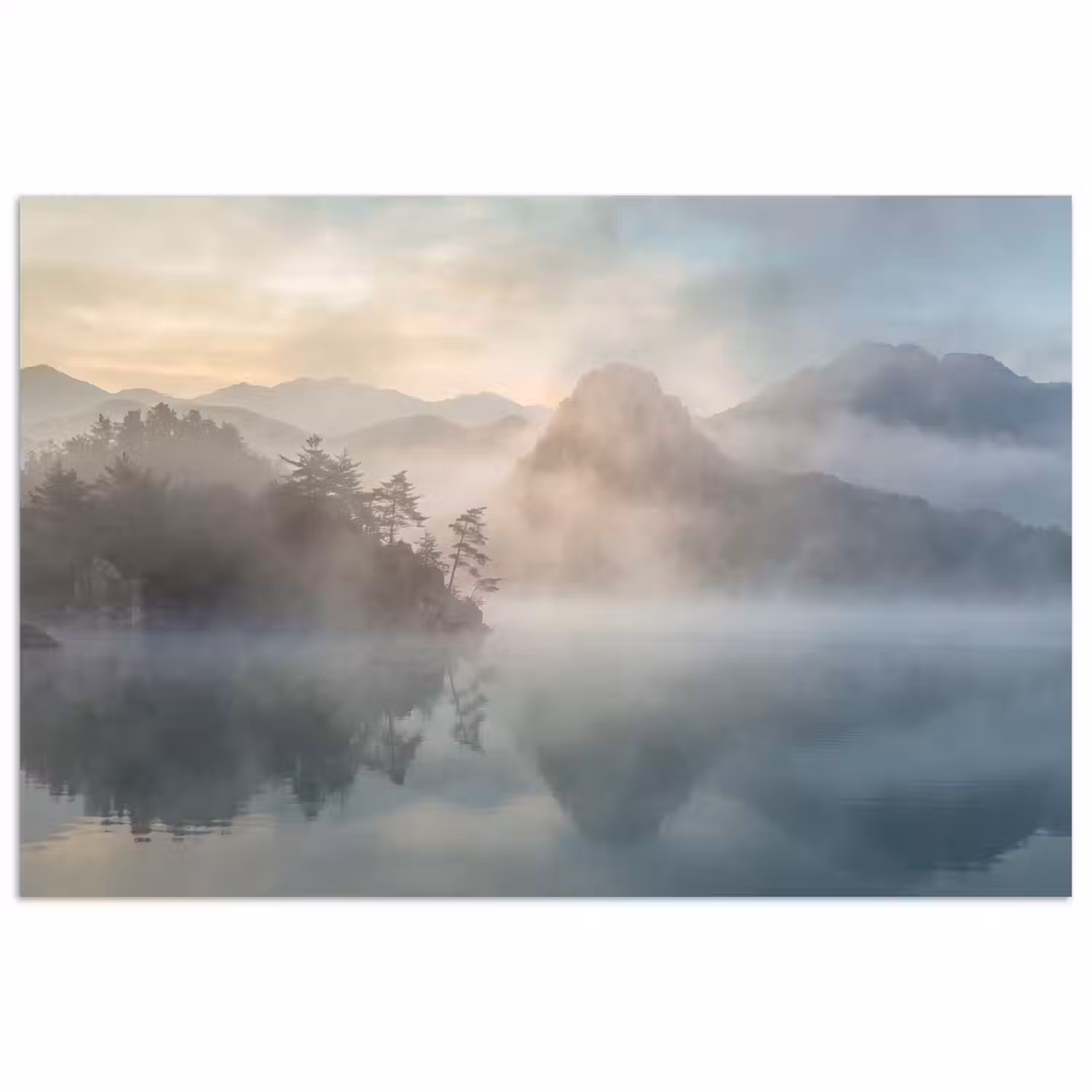 Landschap - Bergen - Mist - Water - Natuur poster papier klein -3d