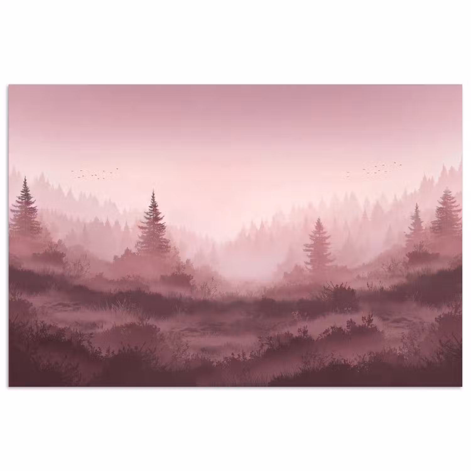 Landschap - Mistig - Roze poster papier klein -3d