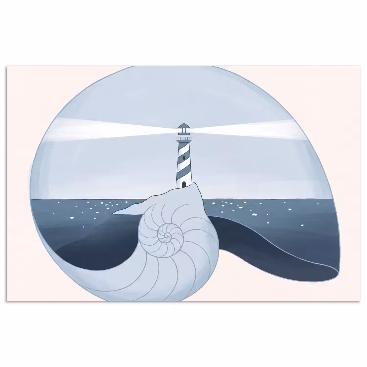 Vuurtoren - Zee - Schelp - Abstract - Blauw poster papier klein -3d